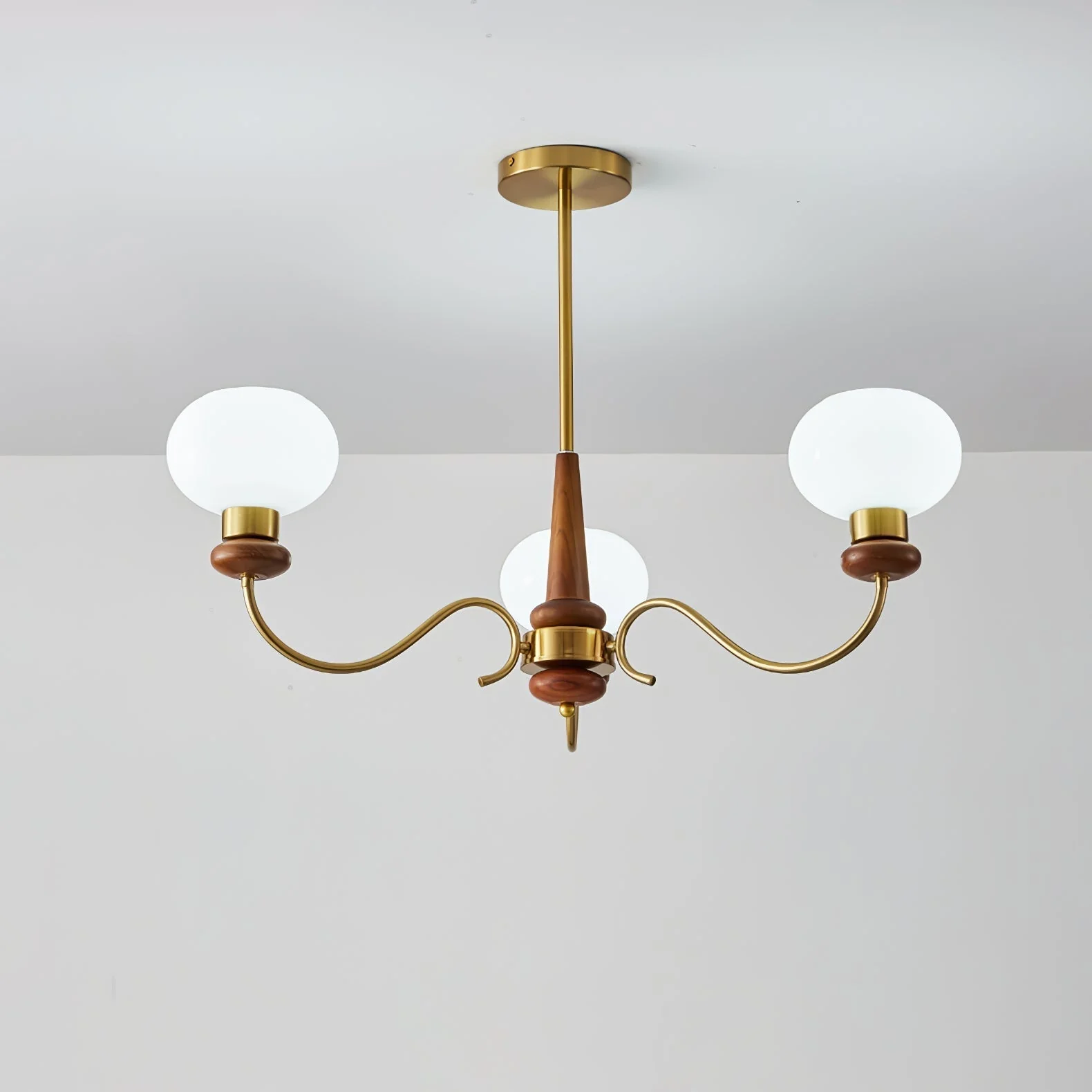 Lustra Chandelier Brass Wood Globe Classic - Image 25