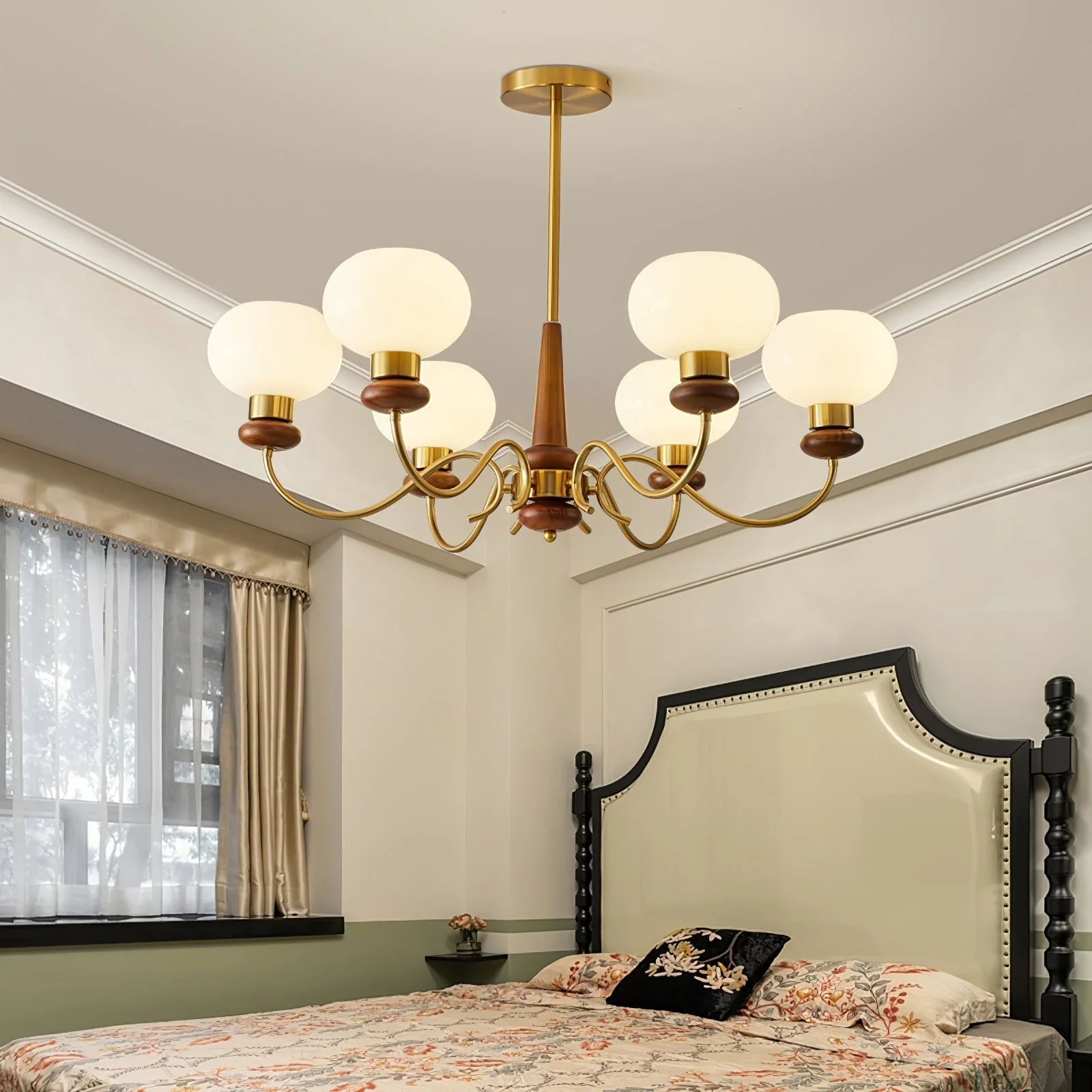 Lustra Chandelier Brass Wood Globe Classic - Image 27