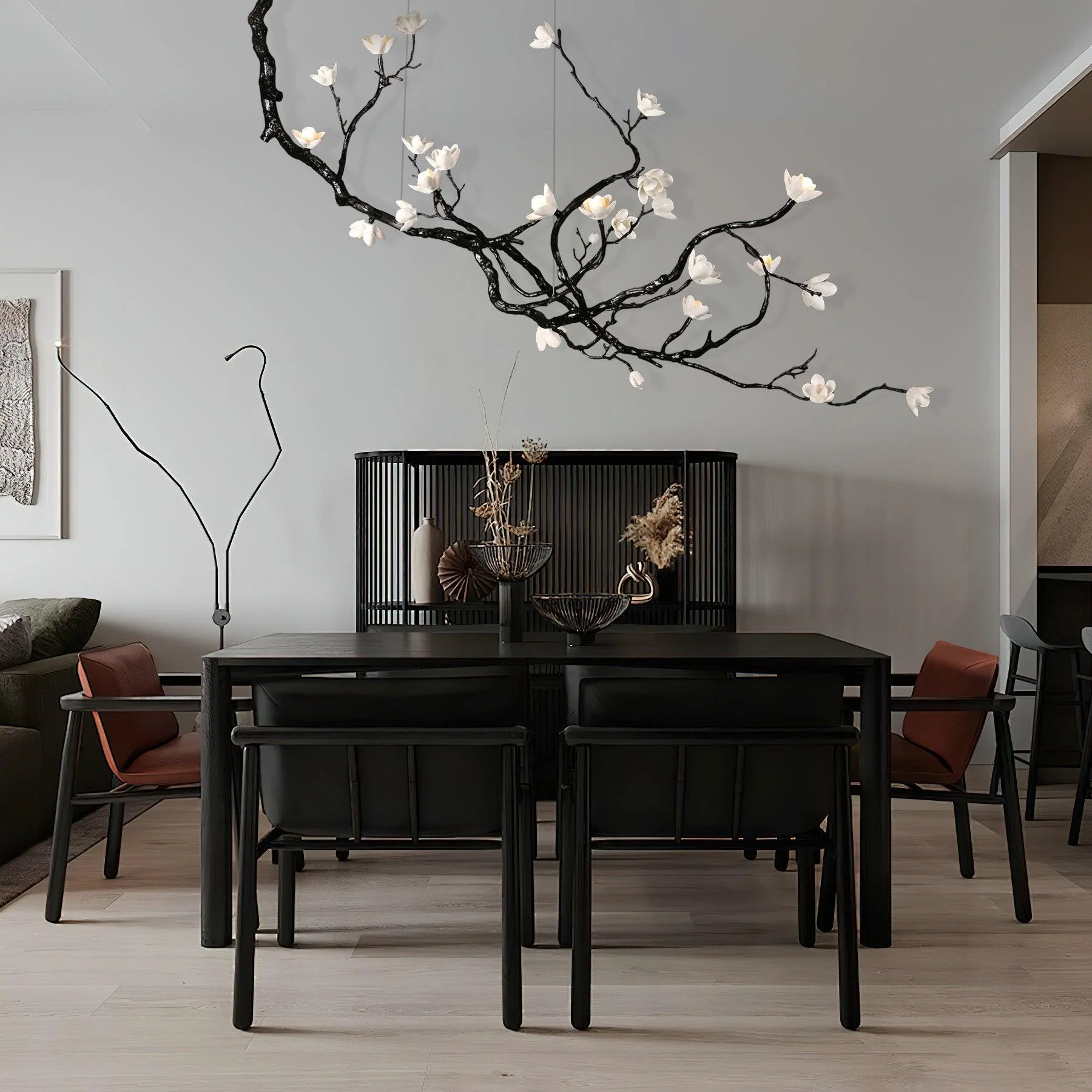 Lustra Chandelier Ceramic Flower Black Branch - Image 14