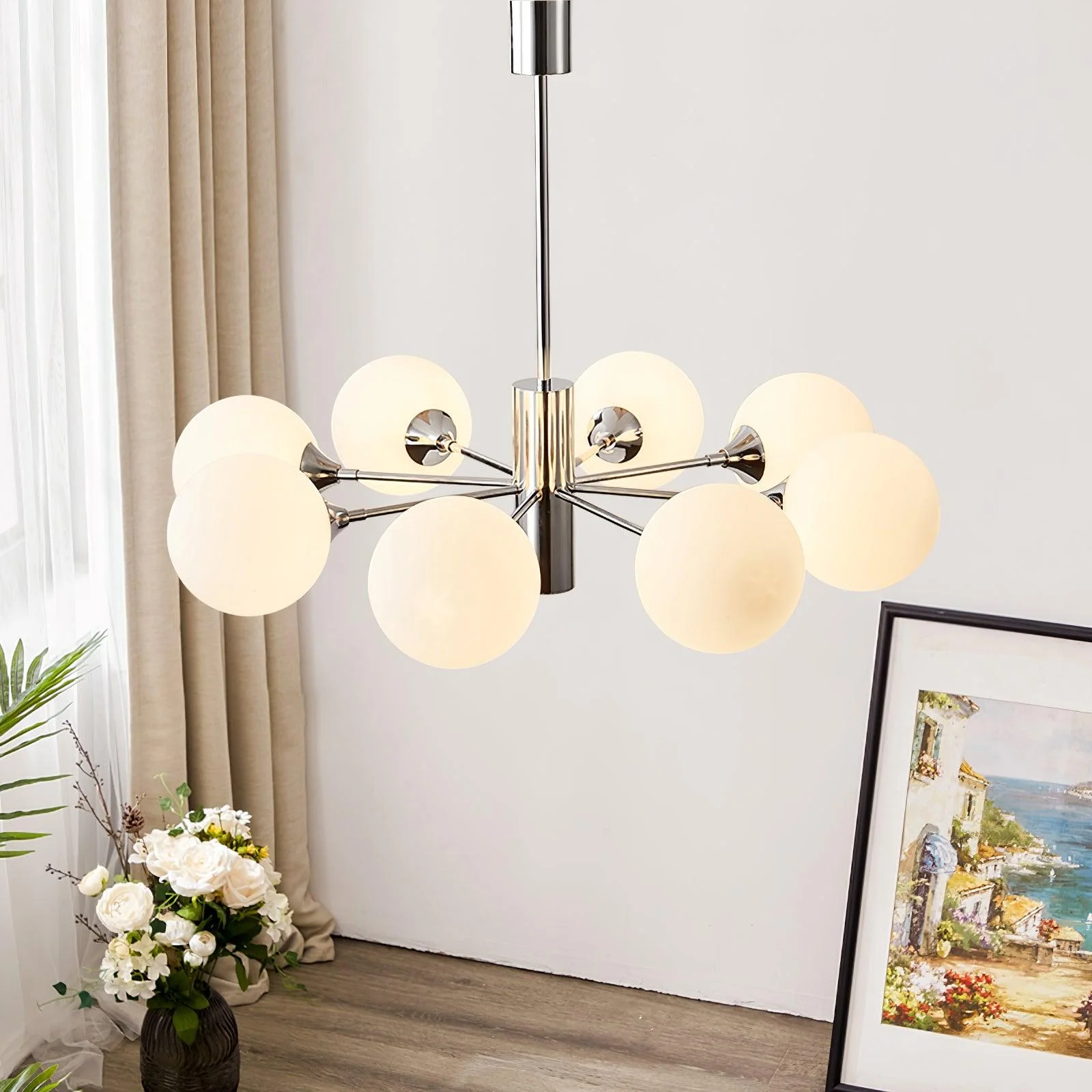 Lustra Chandelier Chrome Glass Globe - Image 25