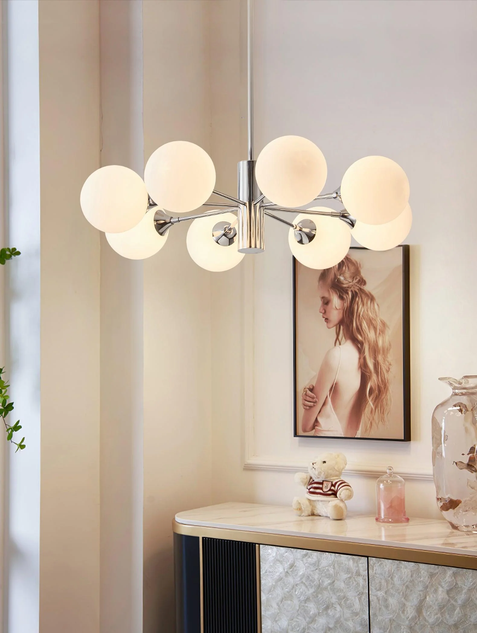 Lustra Chandelier Chrome Glass Globe - Image 28