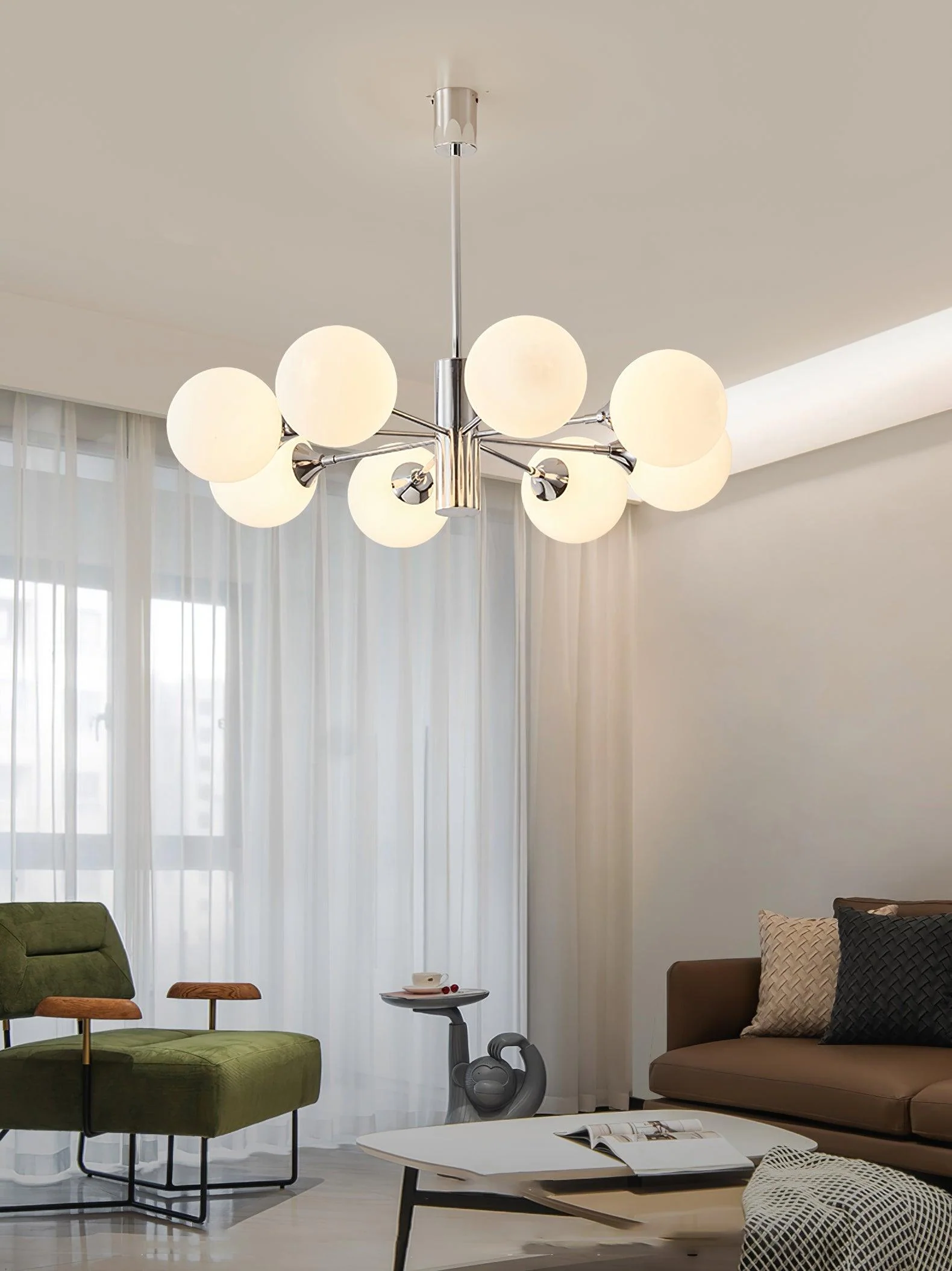 Lustra Chandelier Chrome Glass Globe - Image 3