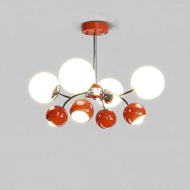 Lustra Chandelier Chrome Red Cream Globe - Image 7
