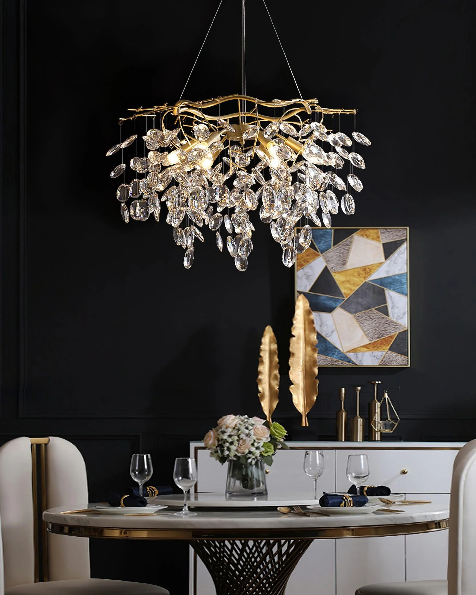 Lustra Chandelier Crystal Branch Gold LED - Image 3