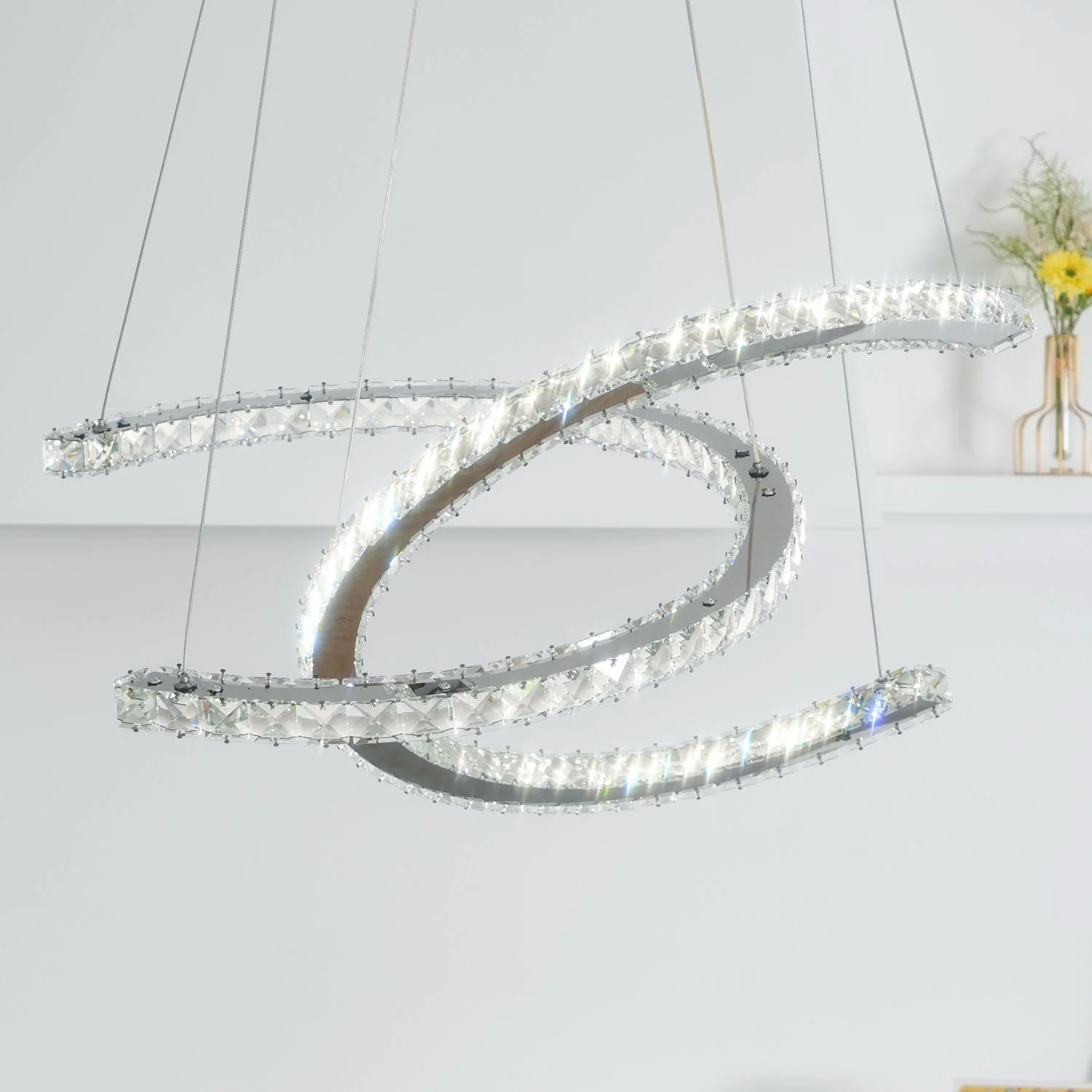 Lustra Chandelier Crystal Double C Modern Silver 2-Ring - Image 10