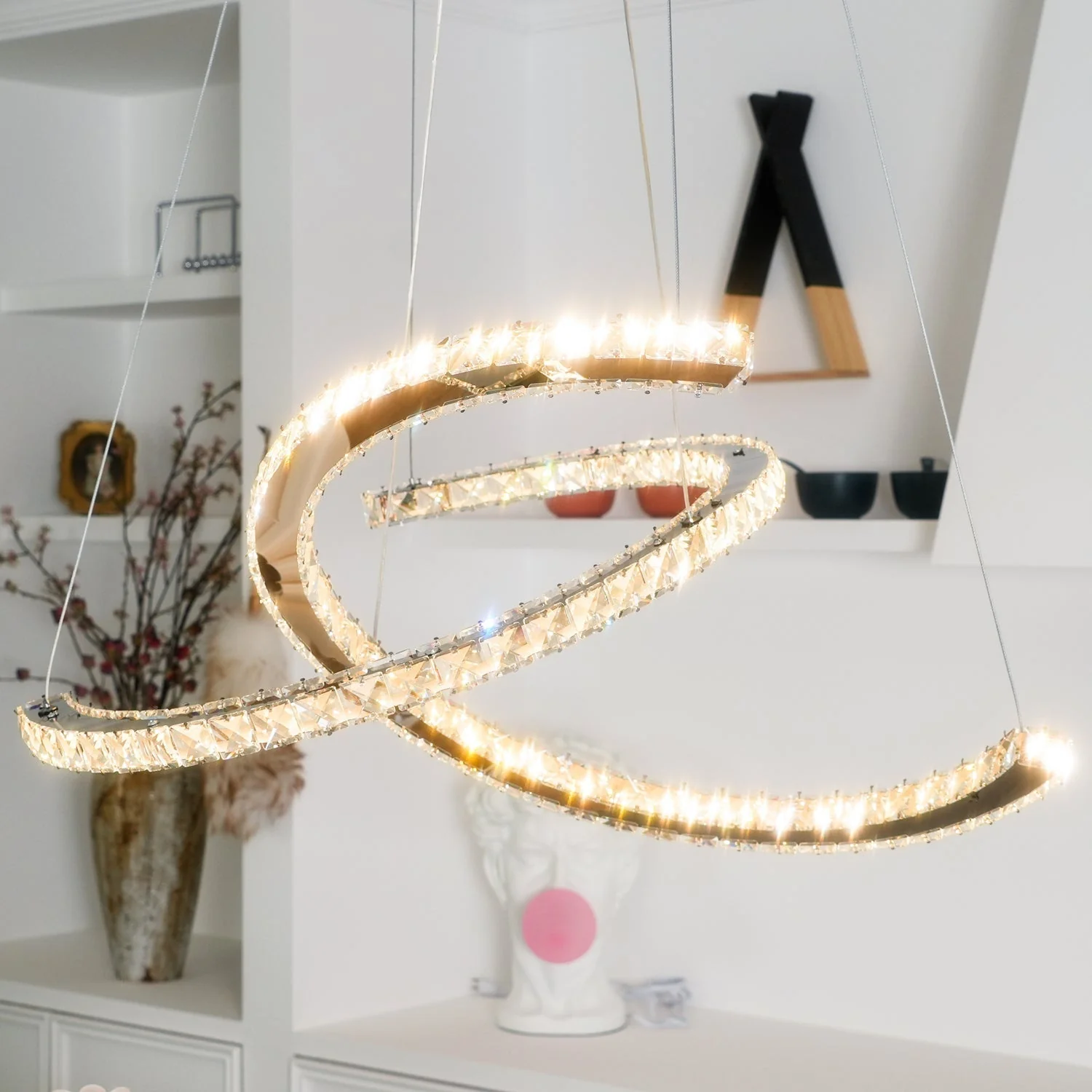 Lustra Chandelier Crystal Double C Modern Silver 2-Ring - Image 13