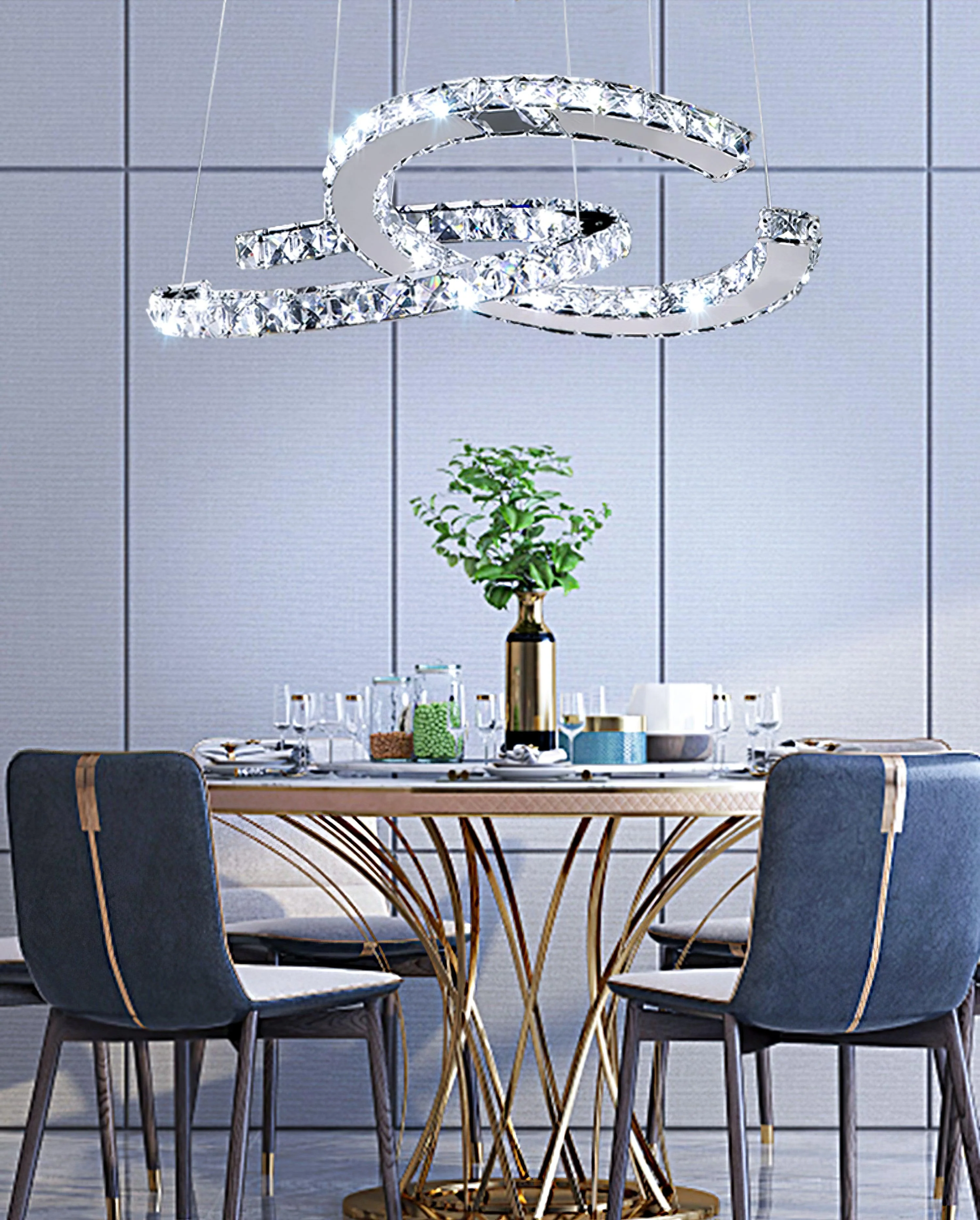 Lustra Chandelier Crystal Double C Modern Silver 2-Ring - Image 39