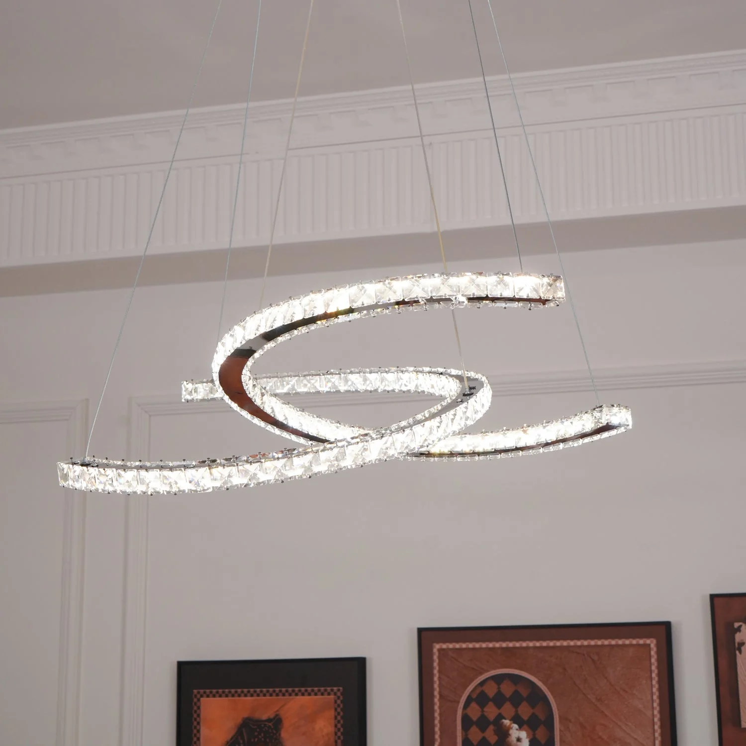 Lustra Chandelier Crystal Double C Modern Silver 2-Ring - Image 53