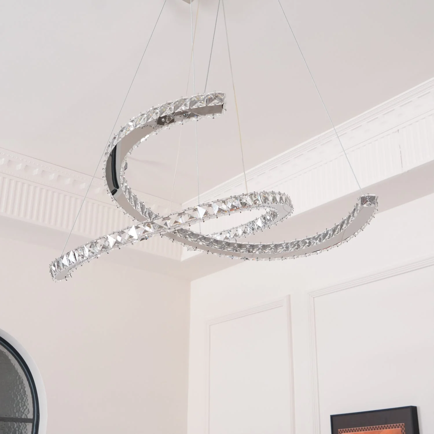 Lustra Chandelier Crystal Double C Modern Silver 2-Ring - Image 56