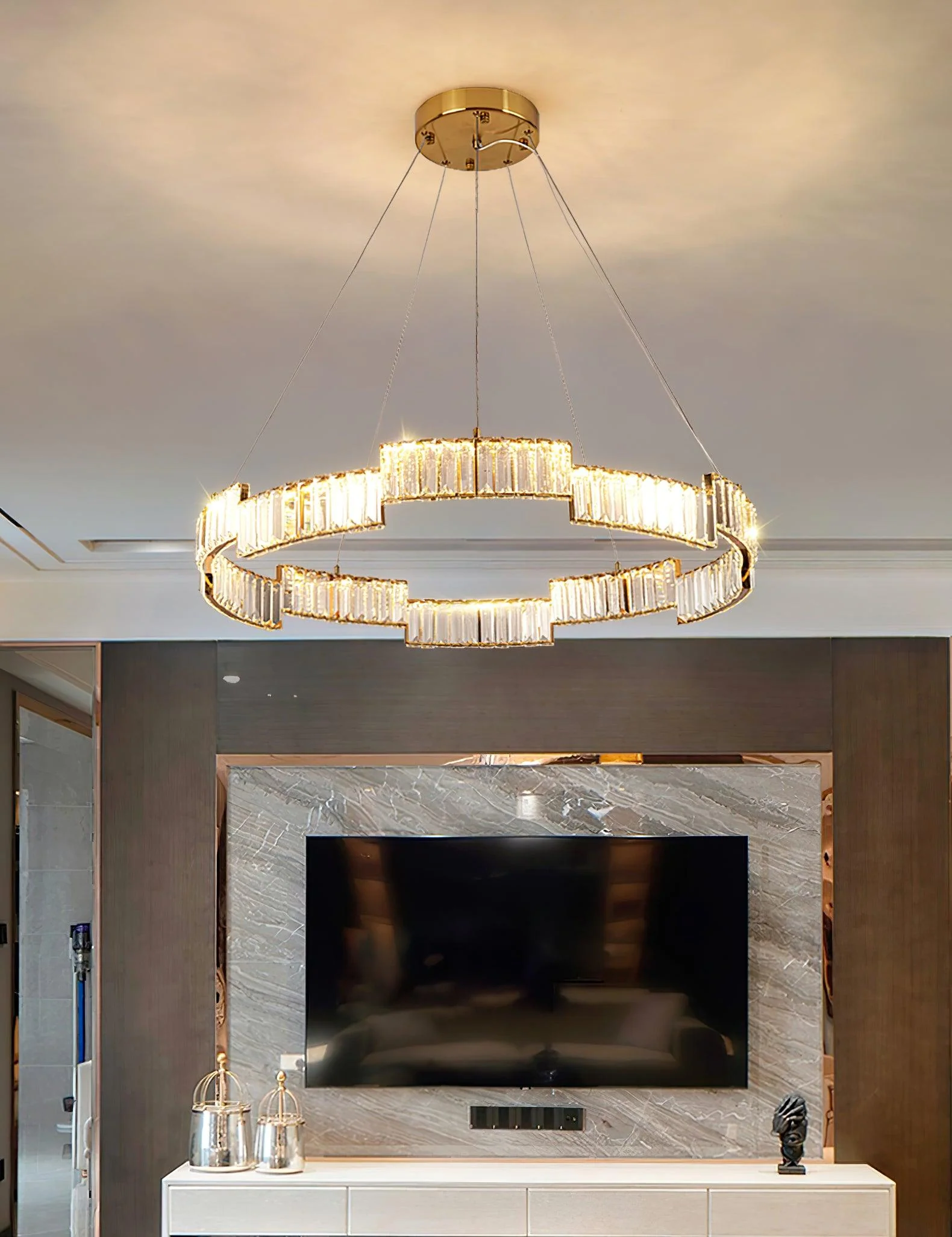 Lustra Chandelier Crystal with Gold Frame - Image 12