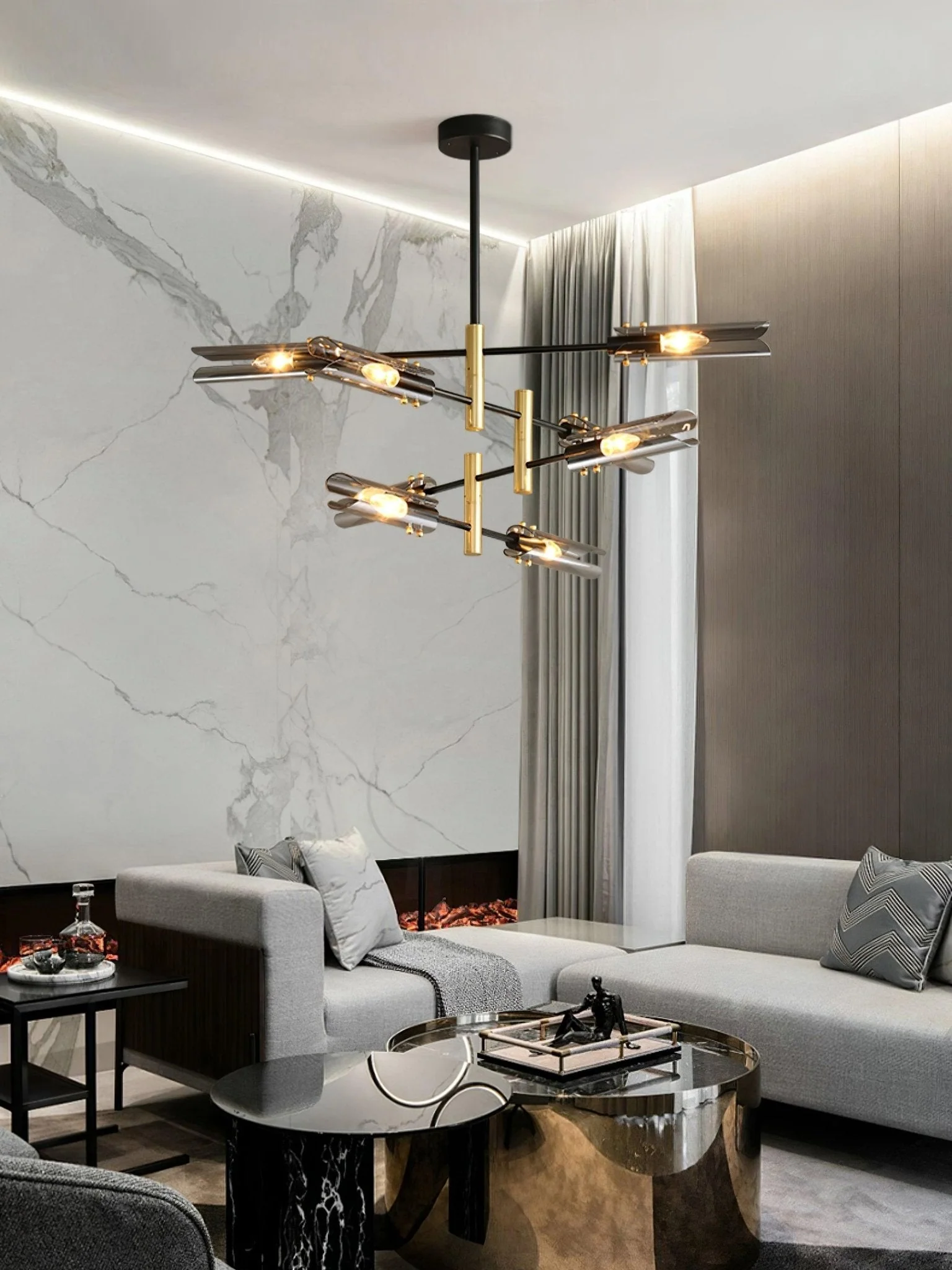 Lustra Chandelier Double 6-Light Modern - Image 23