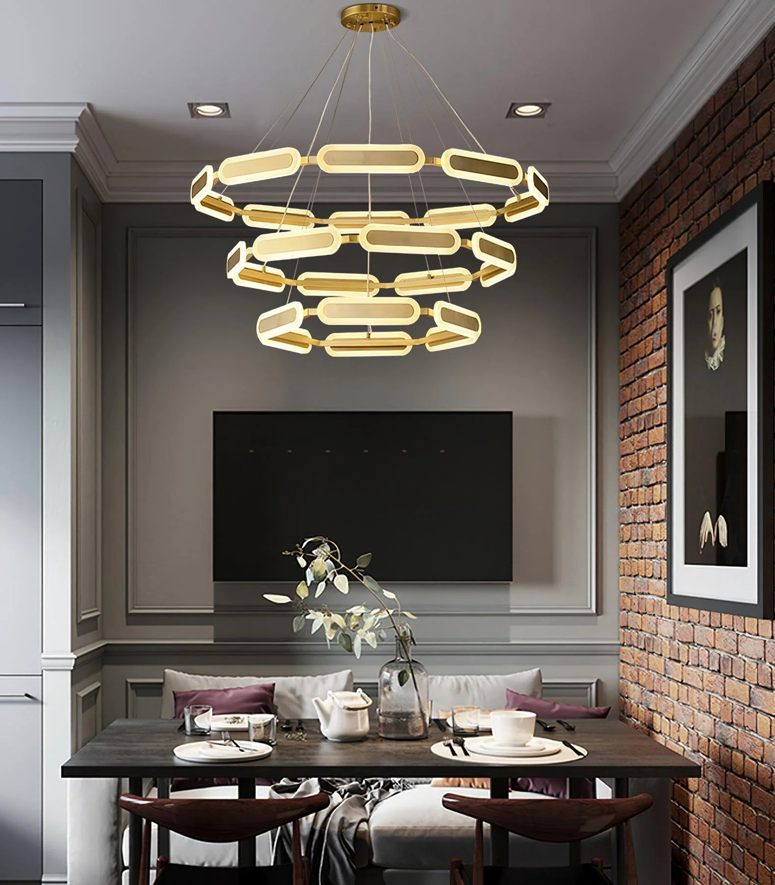 Lustra Chandelier Geometric Brass Ring - Image 29
