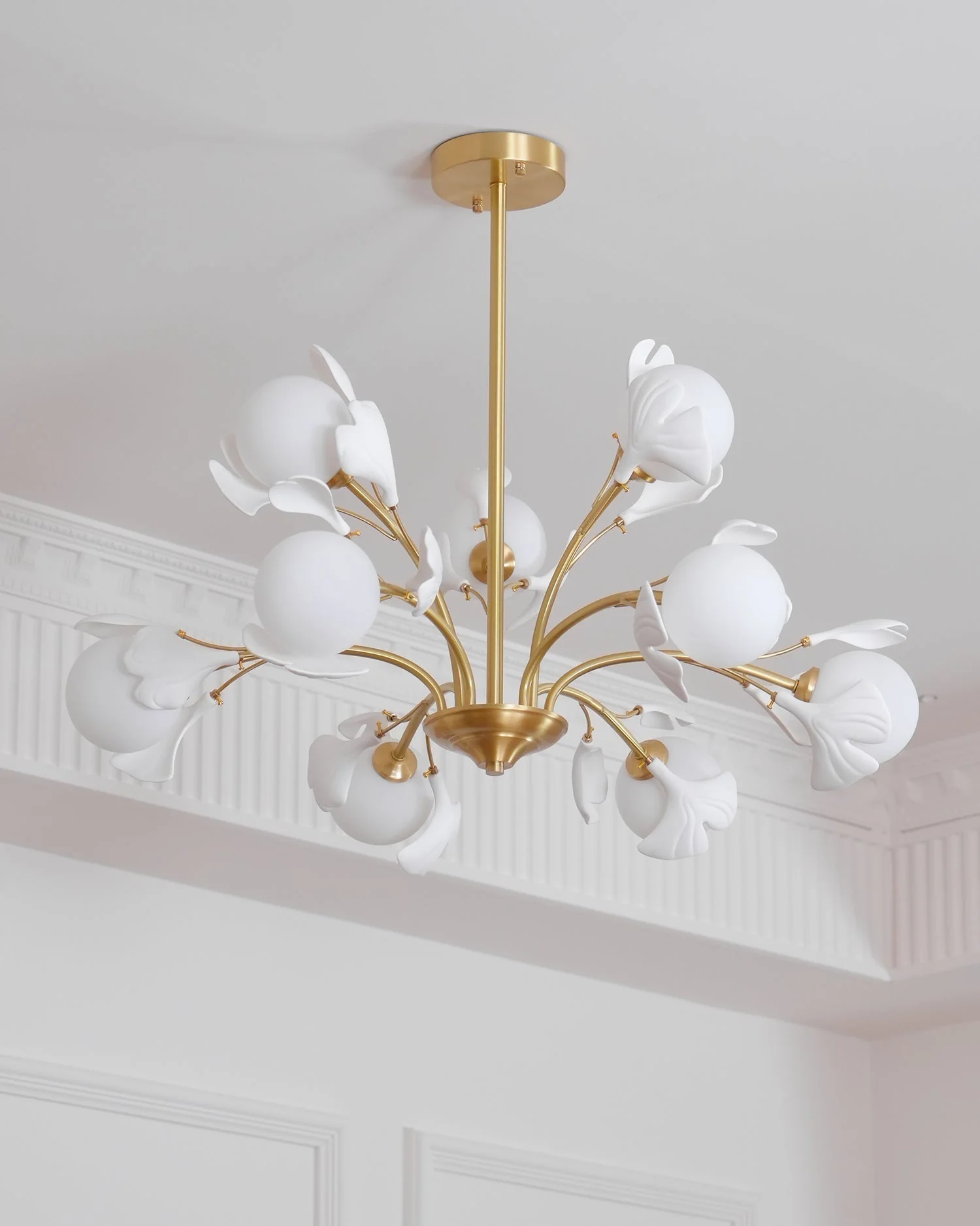 Lustra Chandelier Ginkgo Leaf Brass Ceramic Glass - Image 11