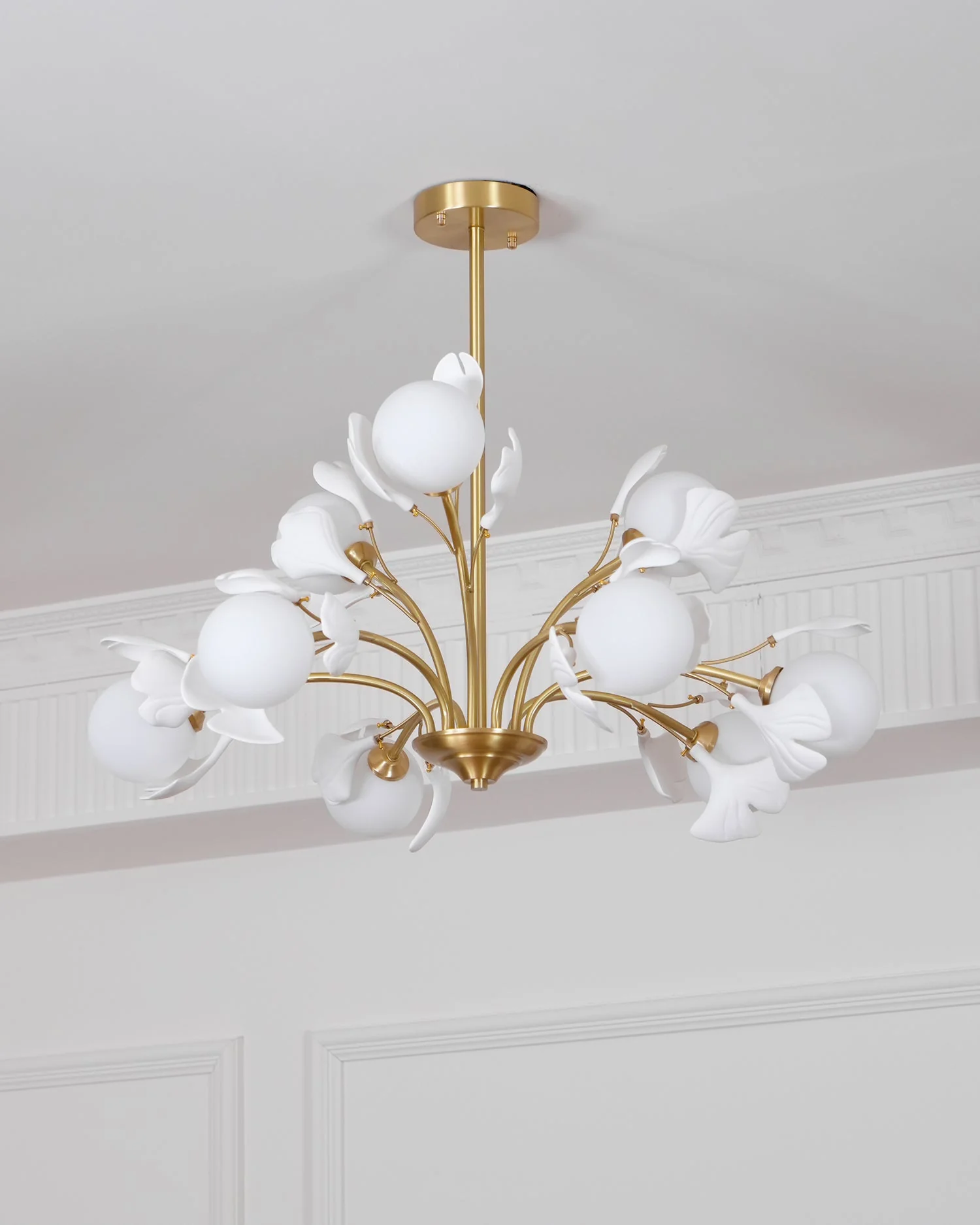 Lustra Chandelier Ginkgo Leaf Brass Ceramic Glass - Image 12