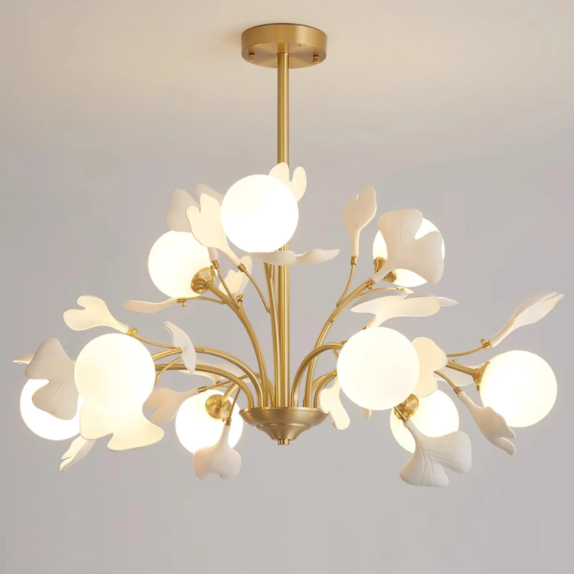 Lustra Chandelier Ginkgo Leaf Brass Ceramic Glass - Image 14