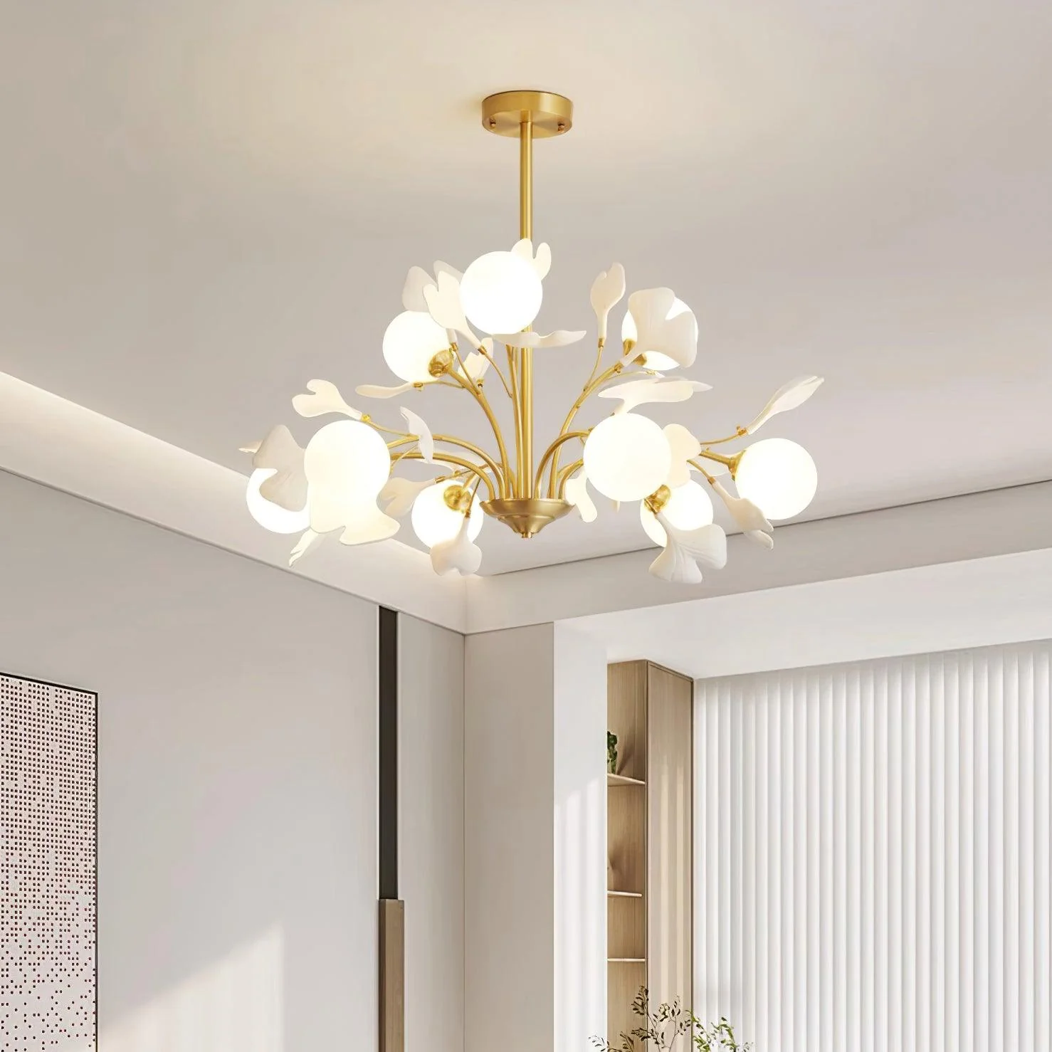Lustra Chandelier Ginkgo Leaf Brass Ceramic Glass - Image 16