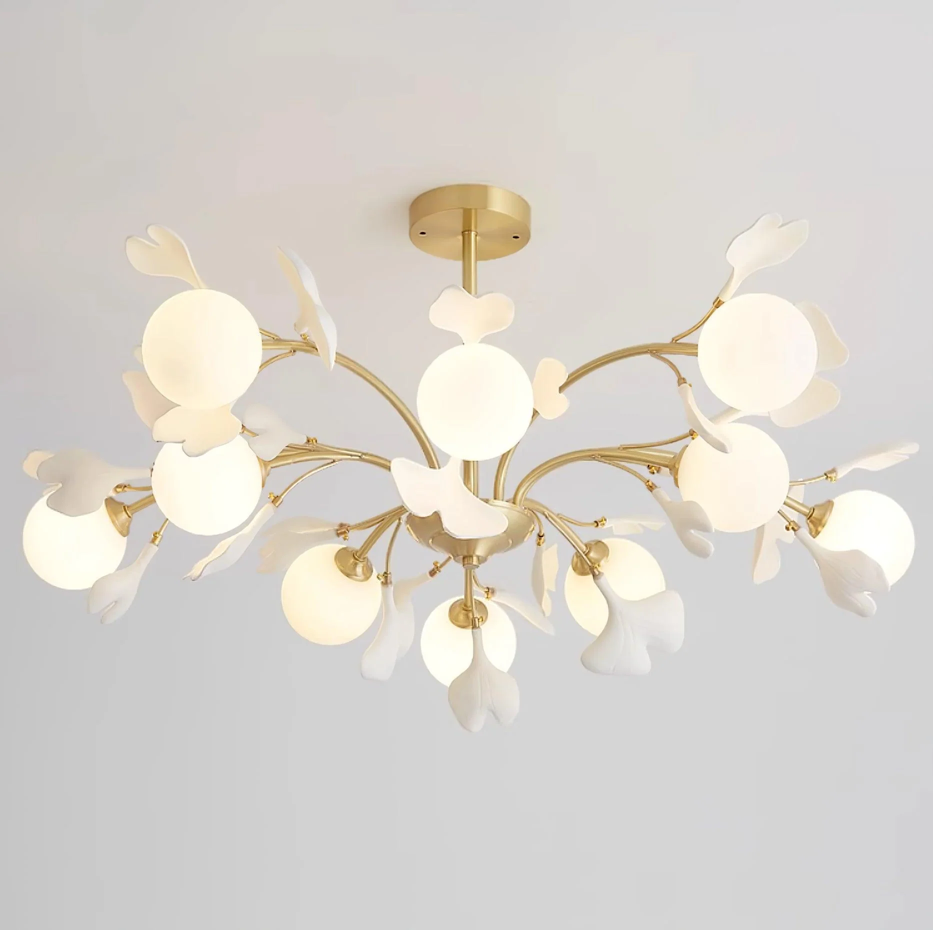 Lustra Chandelier Ginkgo Leaf Brass Ceramic Glass - Image 17