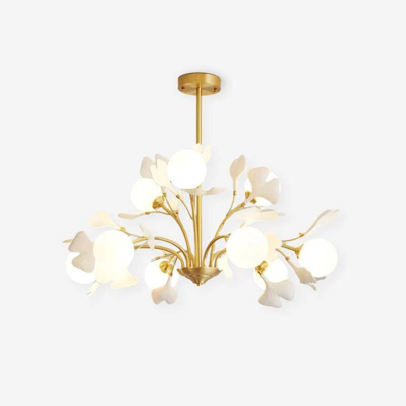 Lustra Chandelier Ginkgo Leaf Brass Ceramic Glass - Image 18