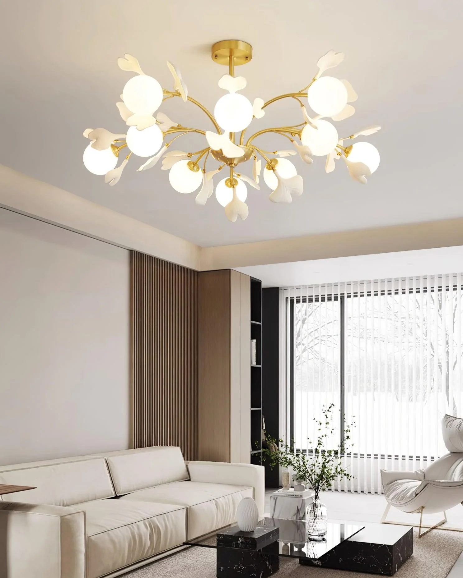 Lustra Chandelier Ginkgo Leaf Brass Ceramic Glass - Image 22