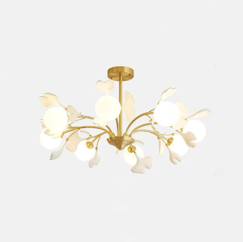 Lustra Chandelier Ginkgo Leaf Brass Ceramic Glass - Image 25
