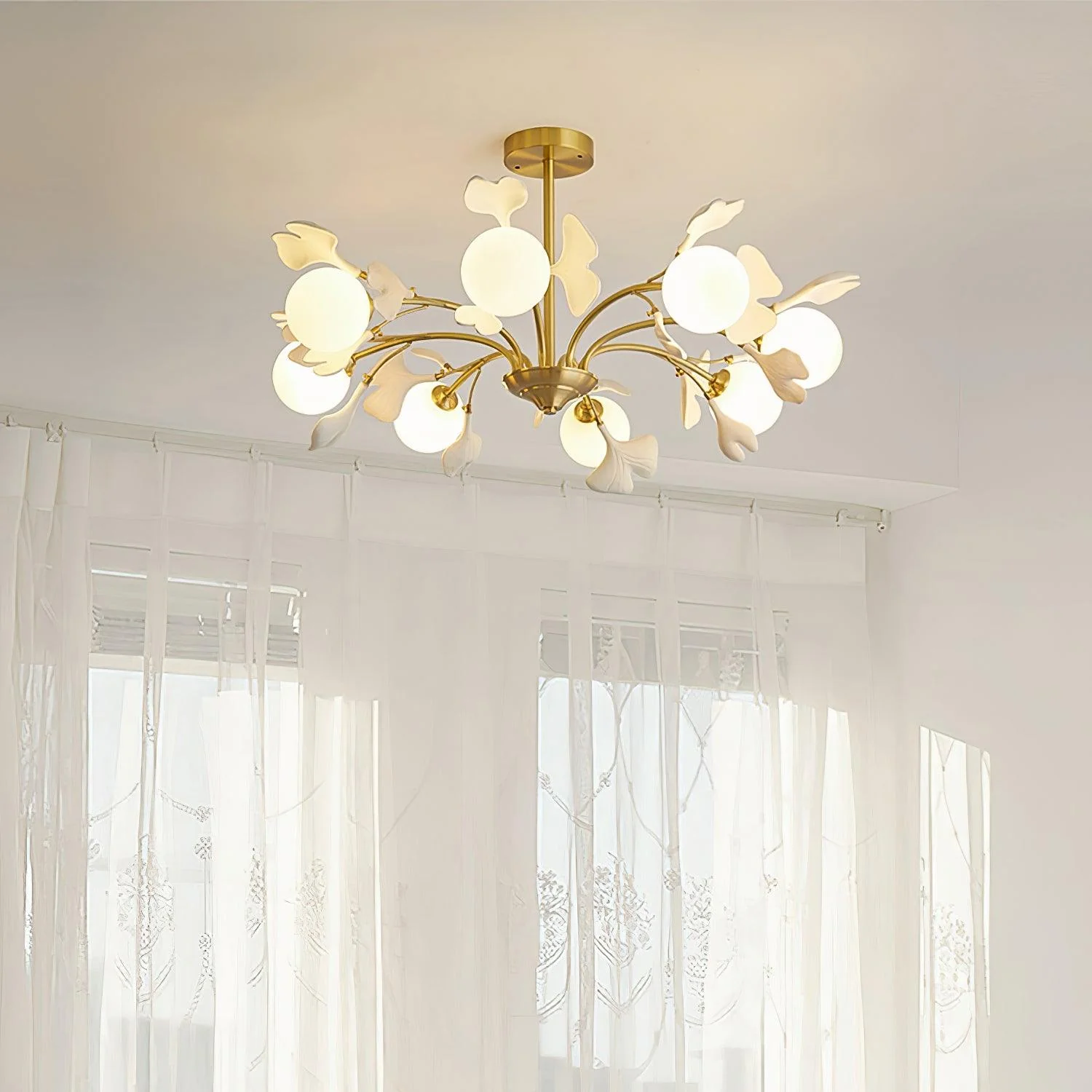 Lustra Chandelier Ginkgo Leaf Brass Ceramic Glass - Image 28
