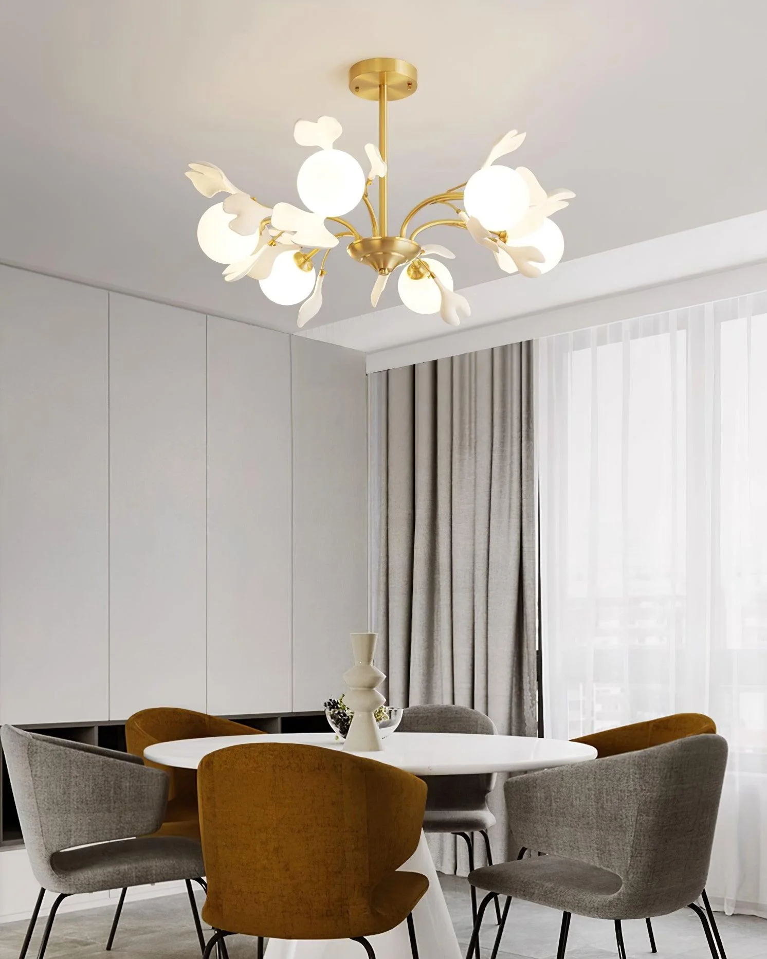 Lustra Chandelier Ginkgo Leaf Brass Ceramic Glass - Image 3
