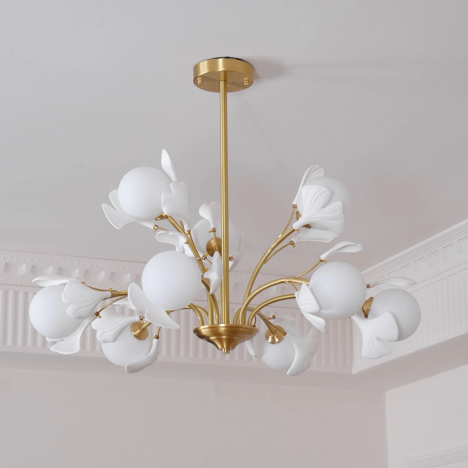 Lustra Chandelier Ginkgo Leaf Brass Ceramic Glass - Image 32
