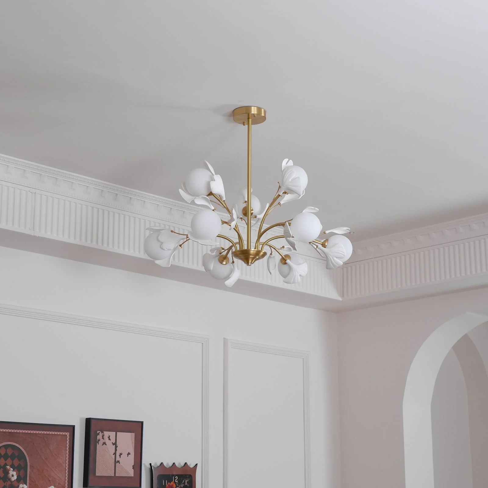 Lustra Chandelier Ginkgo Leaf Brass Ceramic Glass - Image 33