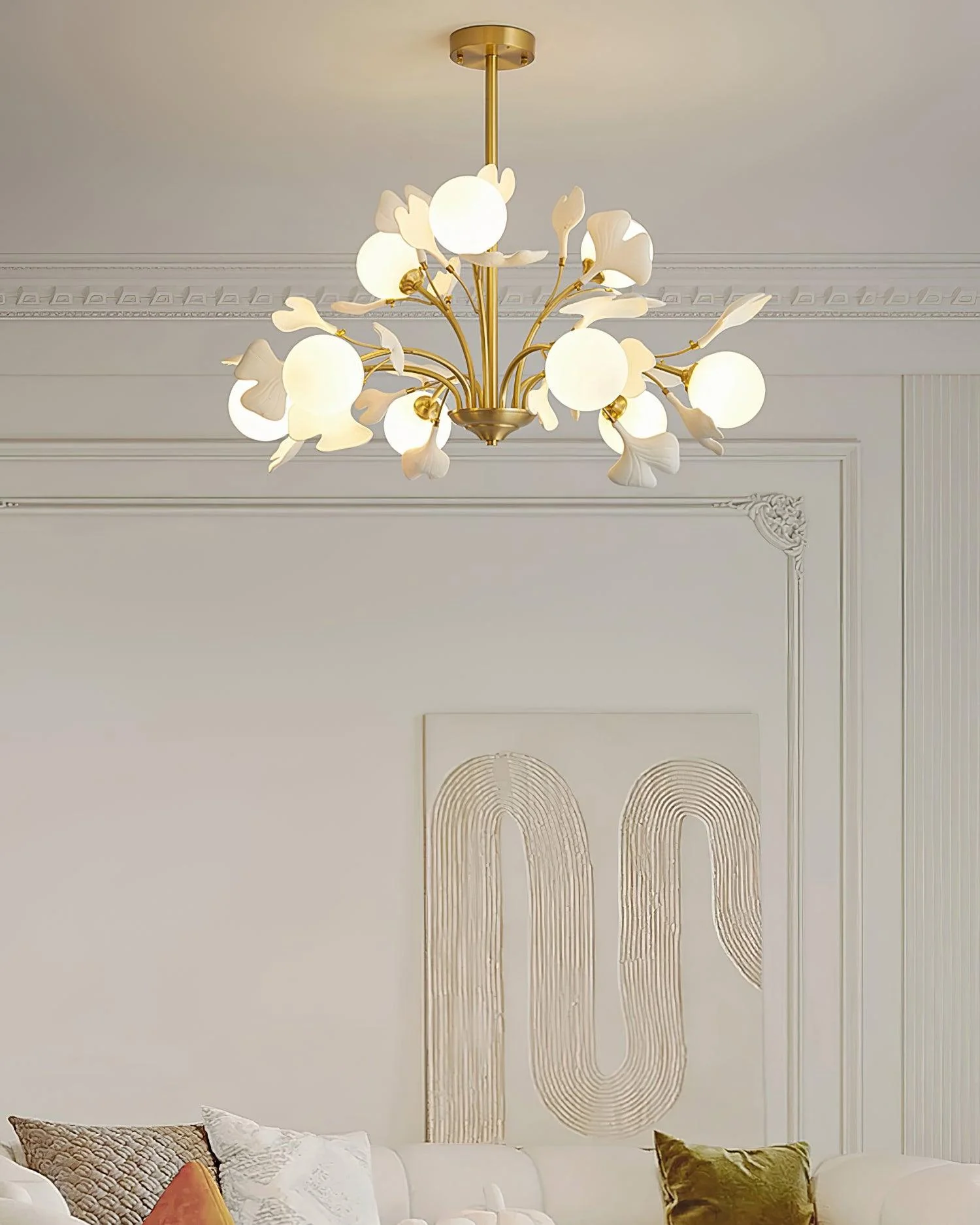 Lustra Chandelier Ginkgo Leaf Brass Ceramic Glass - Image 35
