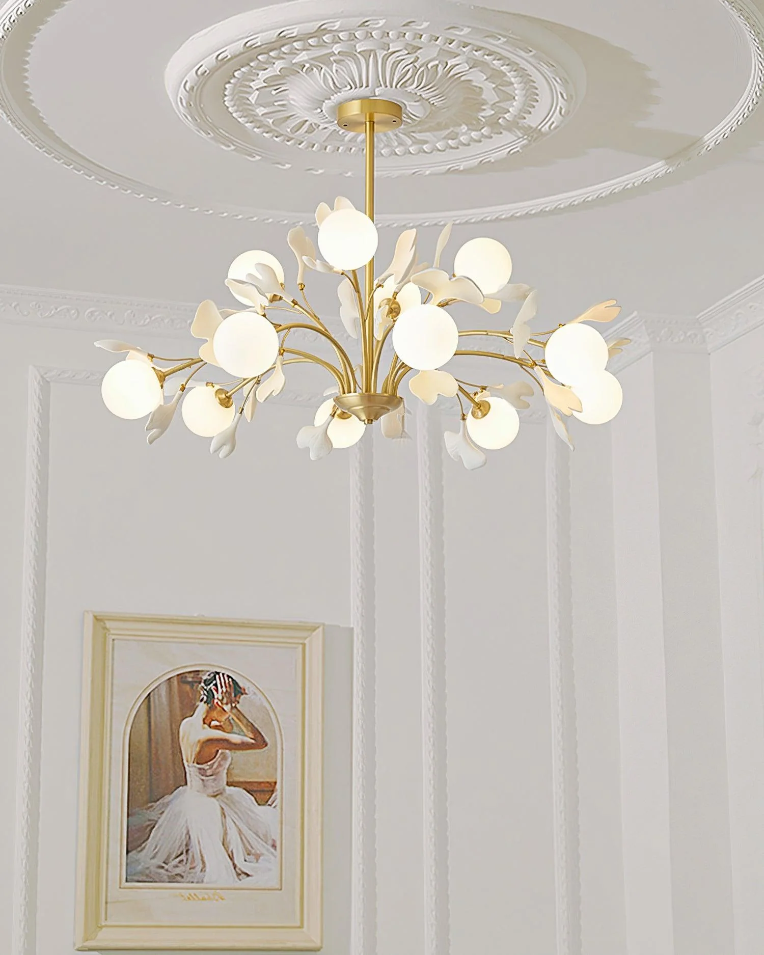 Lustra Chandelier Ginkgo Leaf Brass Ceramic Glass - Image 36