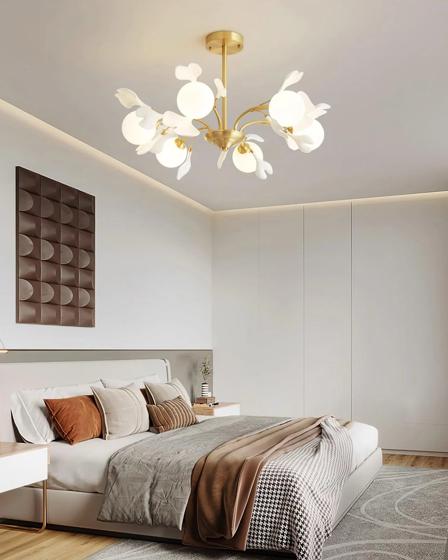 Lustra Chandelier Ginkgo Leaf Brass Ceramic Glass - Image 38