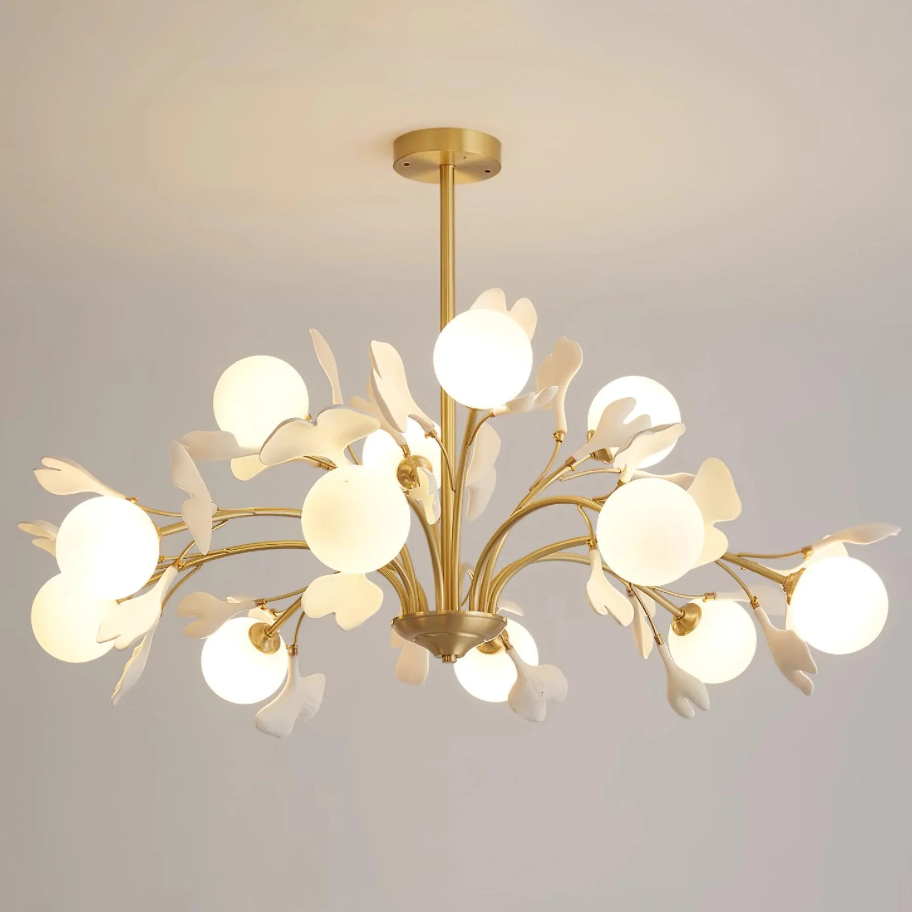 Lustra Chandelier Ginkgo Leaf Brass Ceramic Glass - Image 39