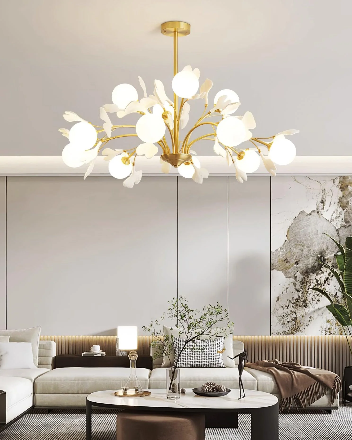 Lustra Chandelier Ginkgo Leaf Brass Ceramic Glass - Image 40