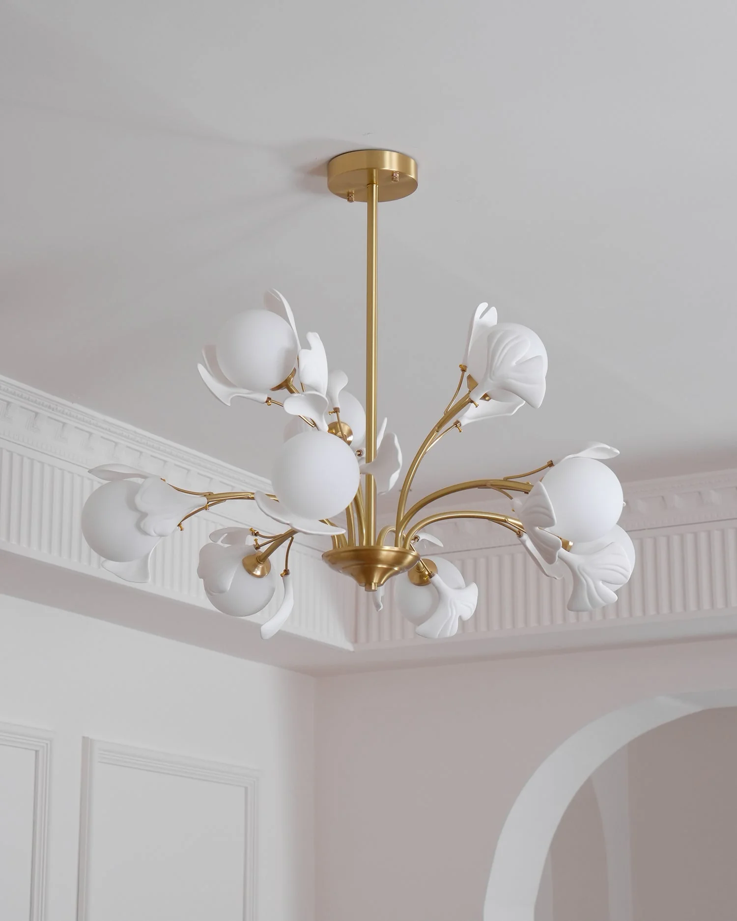 Lustra Chandelier Ginkgo Leaf Brass Ceramic Glass - Image 5