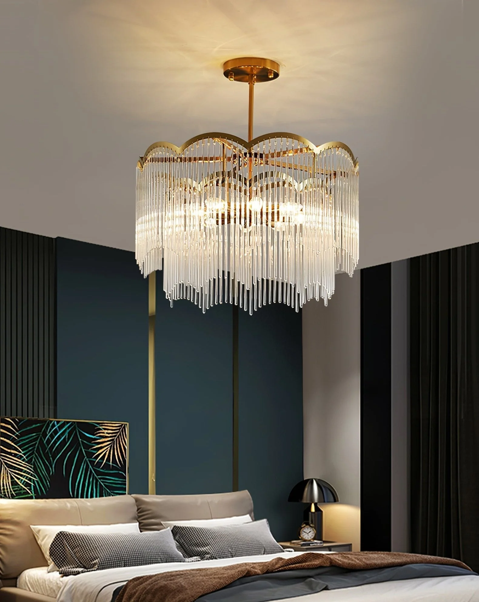 Lustra Chandelier Glass Rod Wave Shape - Image 13