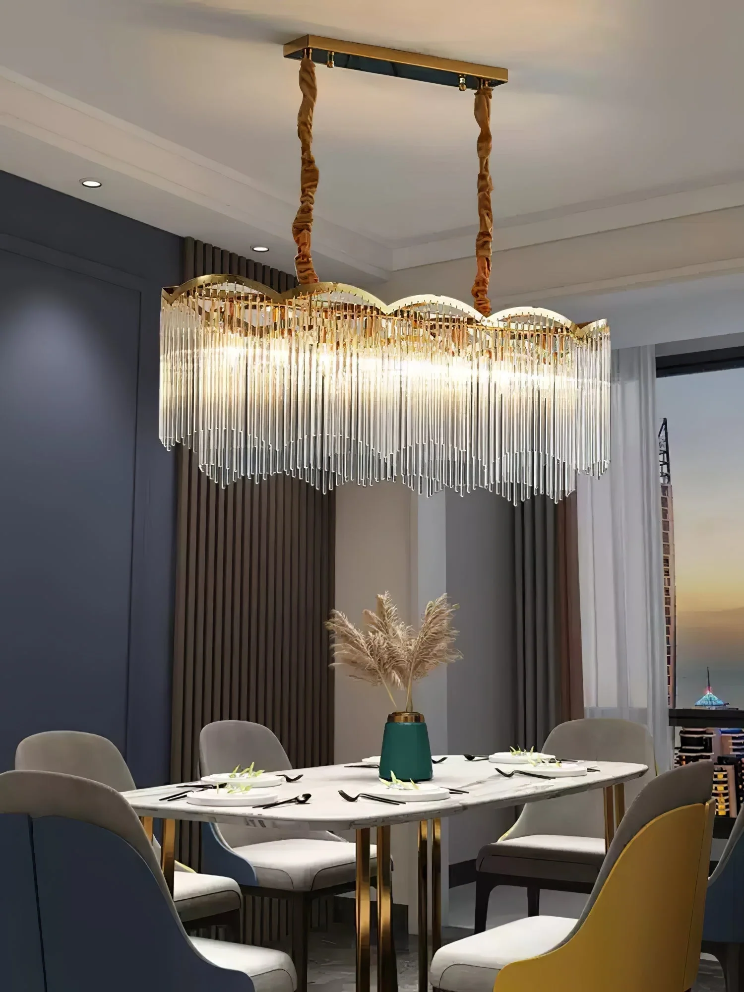 Lustra Chandelier Glass Rod Wave Shape - Image 14