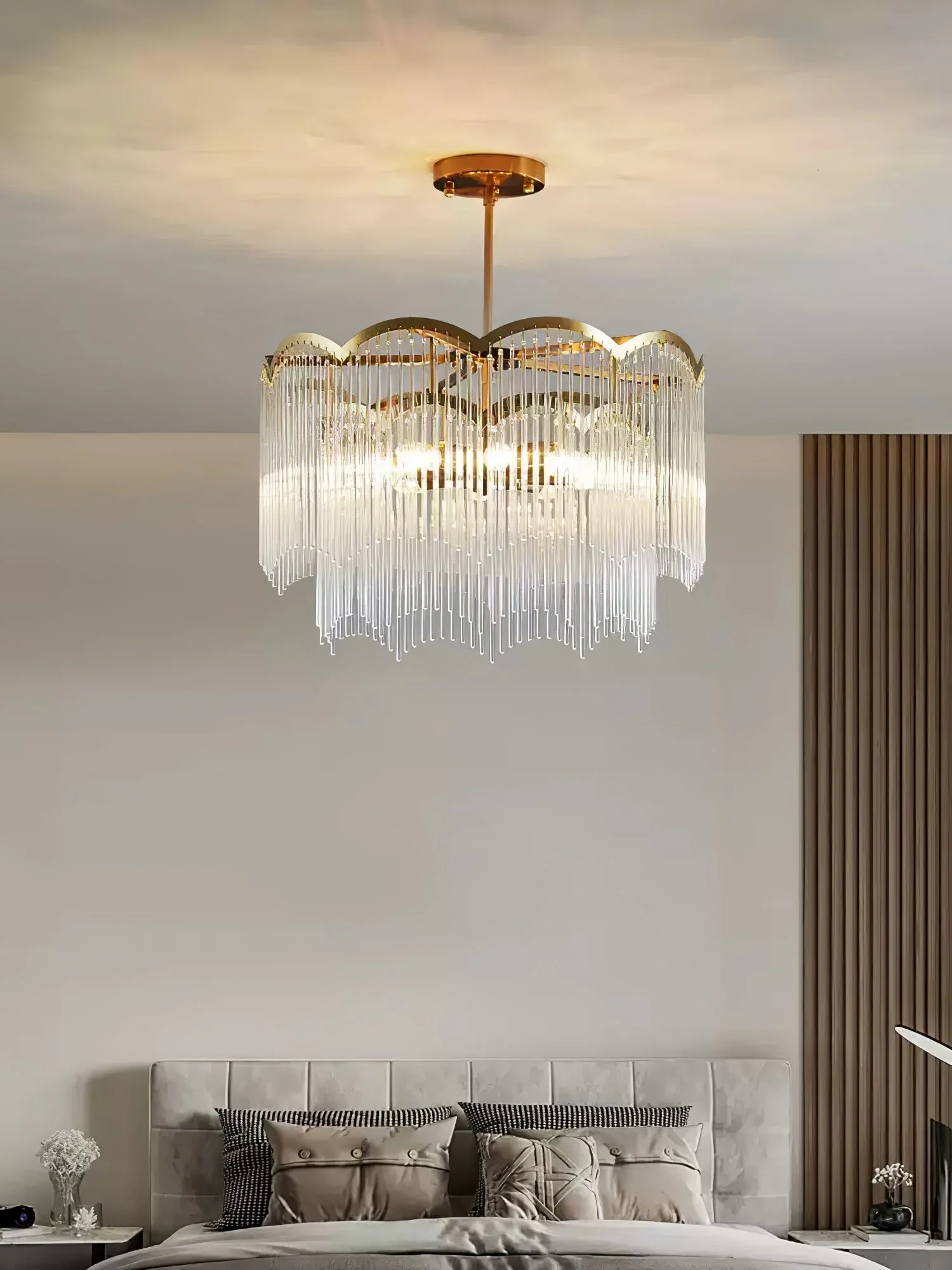 Lustra Chandelier Glass Rod Wave Shape - Image 17