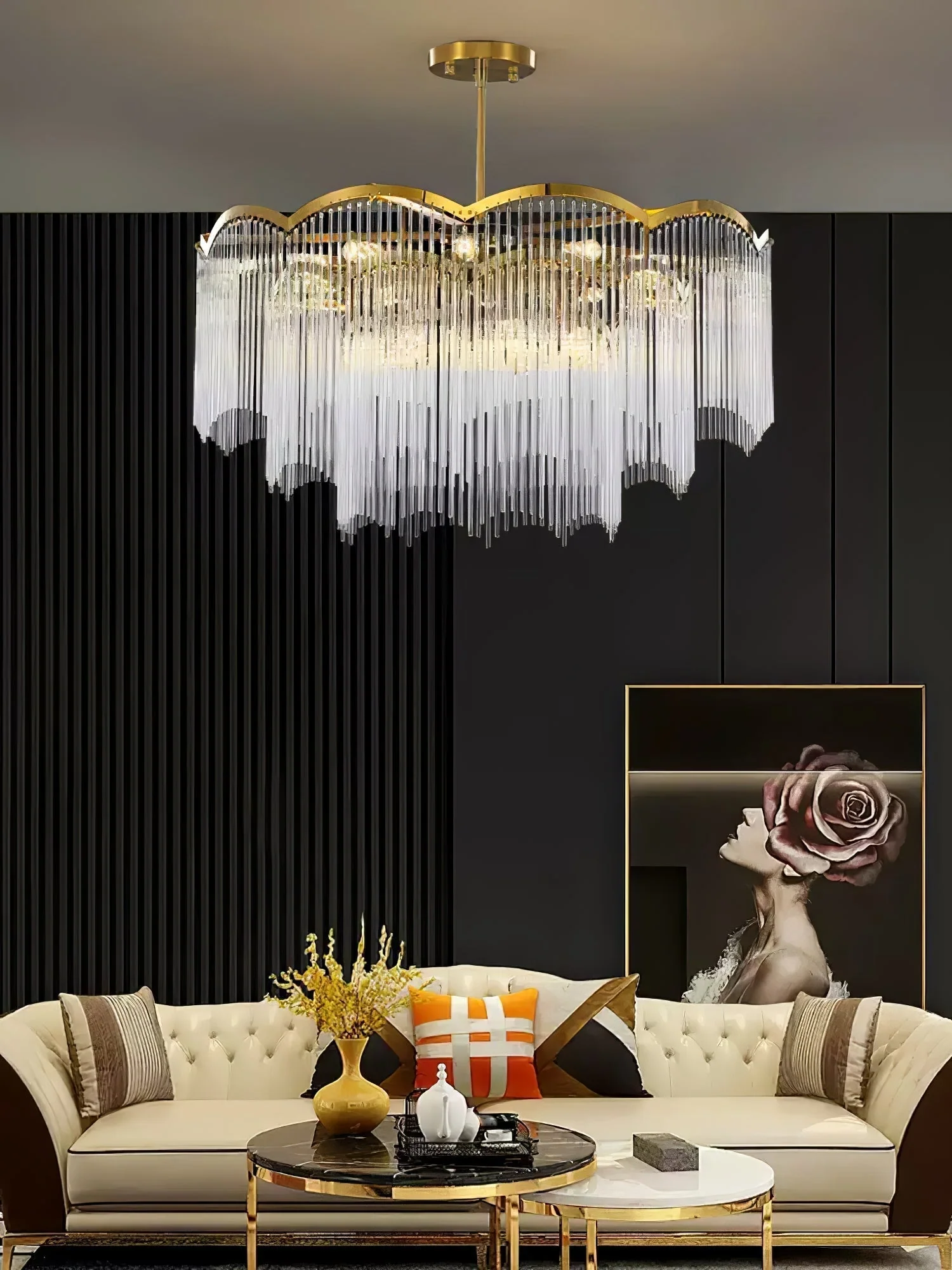 Lustra Chandelier Glass Rod Wave Shape - Image 19