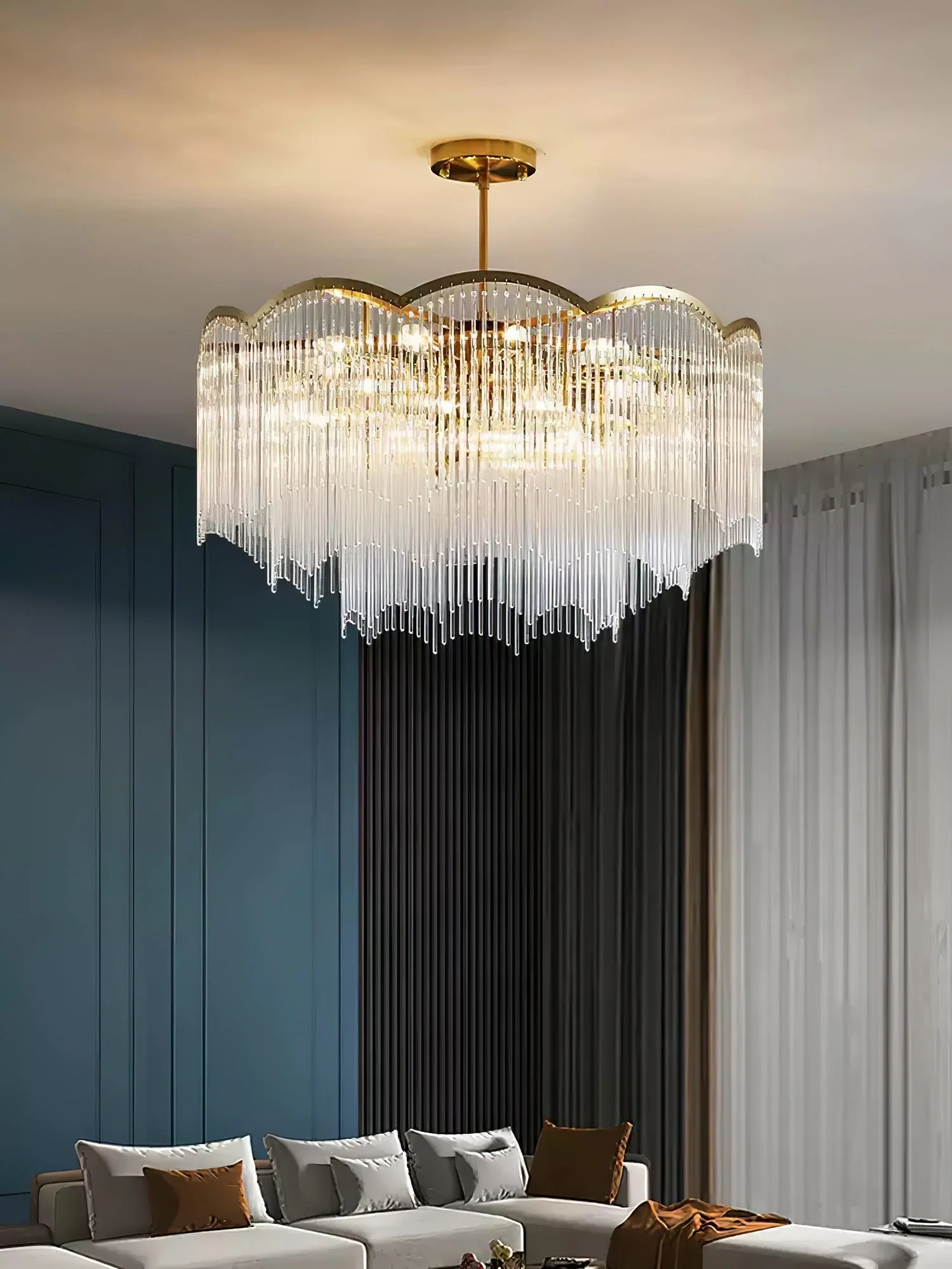 Lustra Chandelier Glass Rod Wave Shape - Image 20