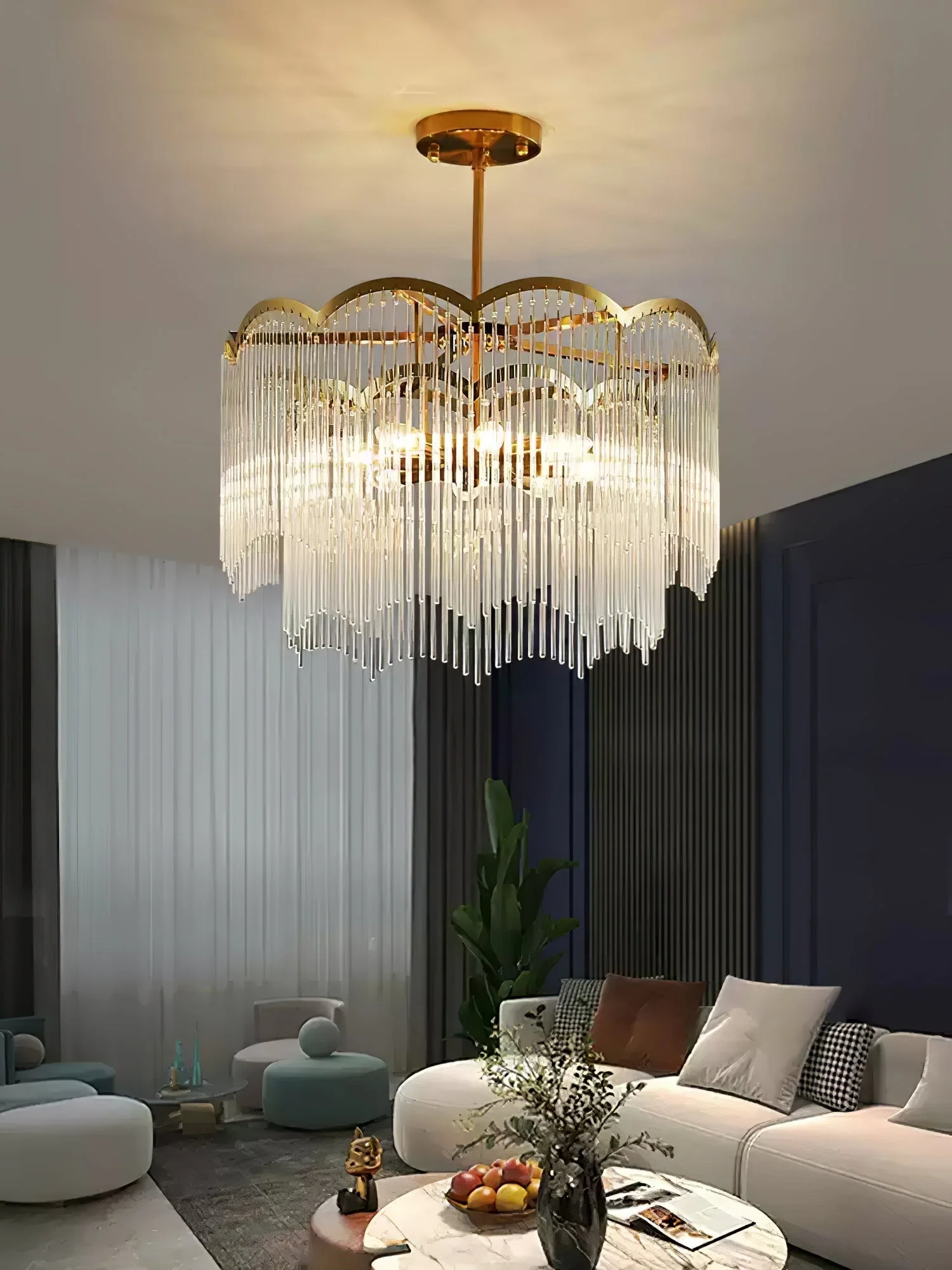 Lustra Chandelier Glass Rod Wave Shape - Image 21