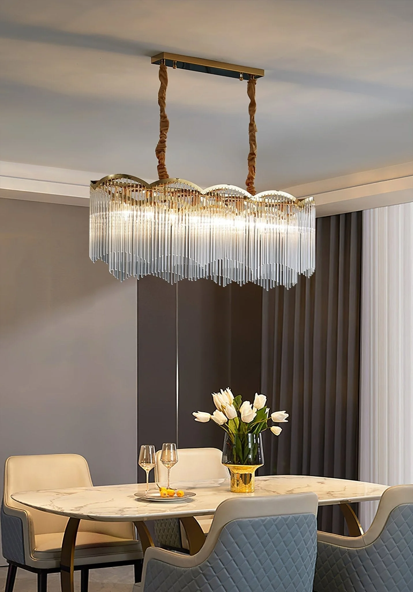 Lustra Chandelier Glass Rod Wave Shape - Image 22