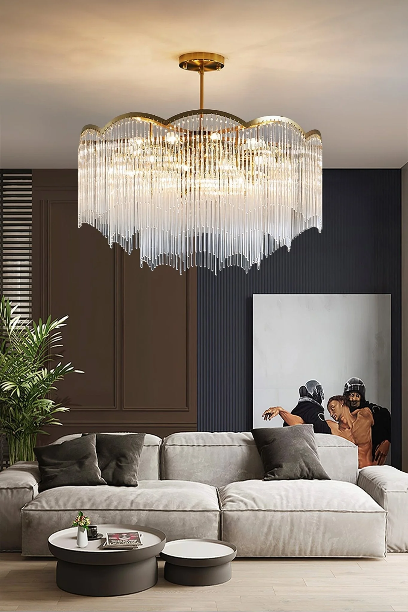 Lustra Chandelier Glass Rod Wave Shape - Image 3