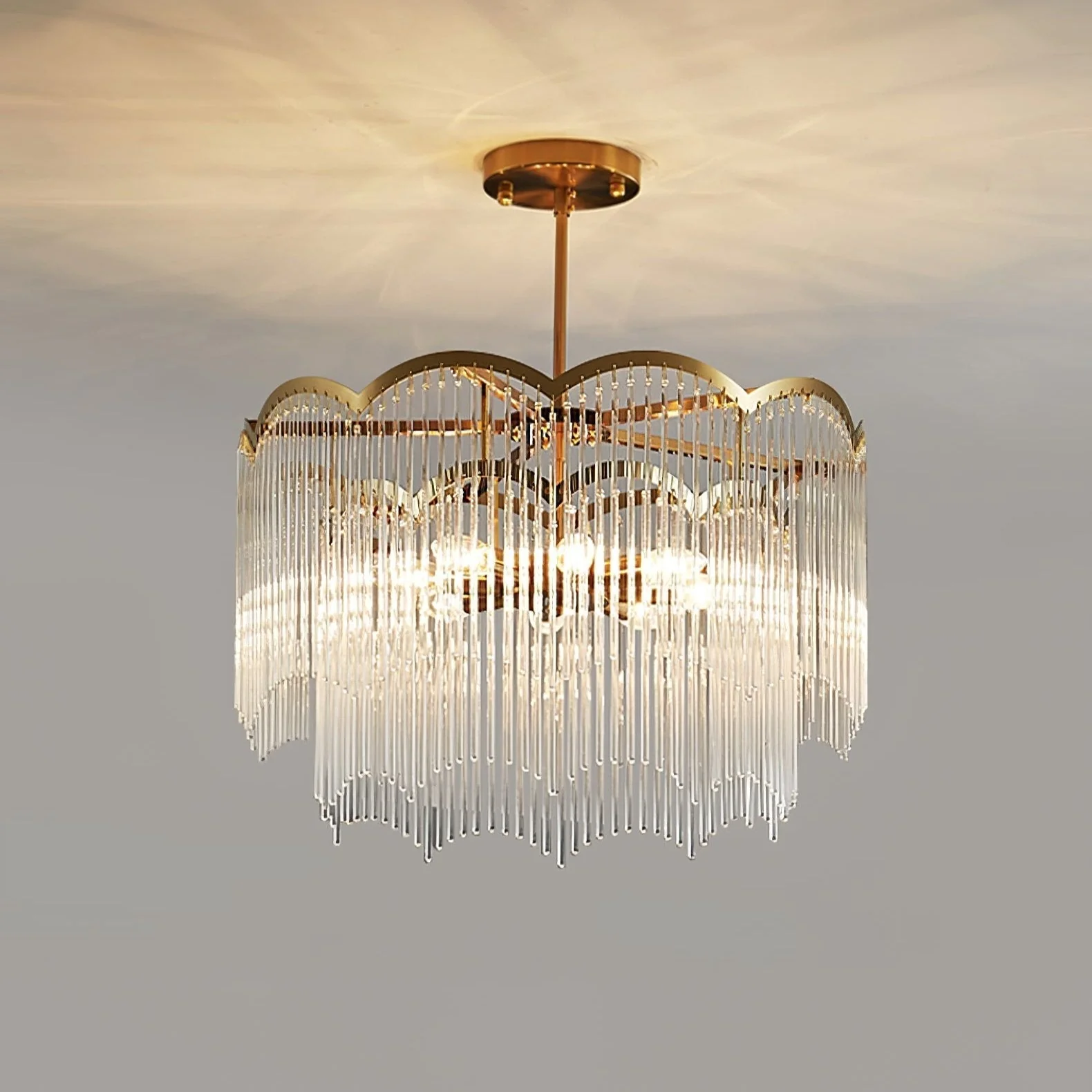 Lustra Chandelier Glass Rod Wave Shape - Image 32