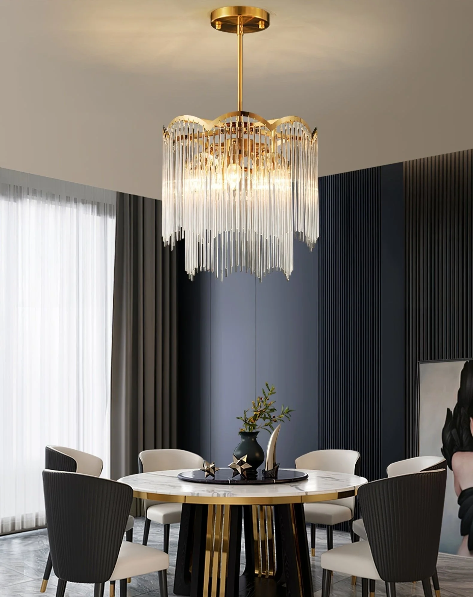 Lustra Chandelier Glass Rod Wave Shape - Image 5