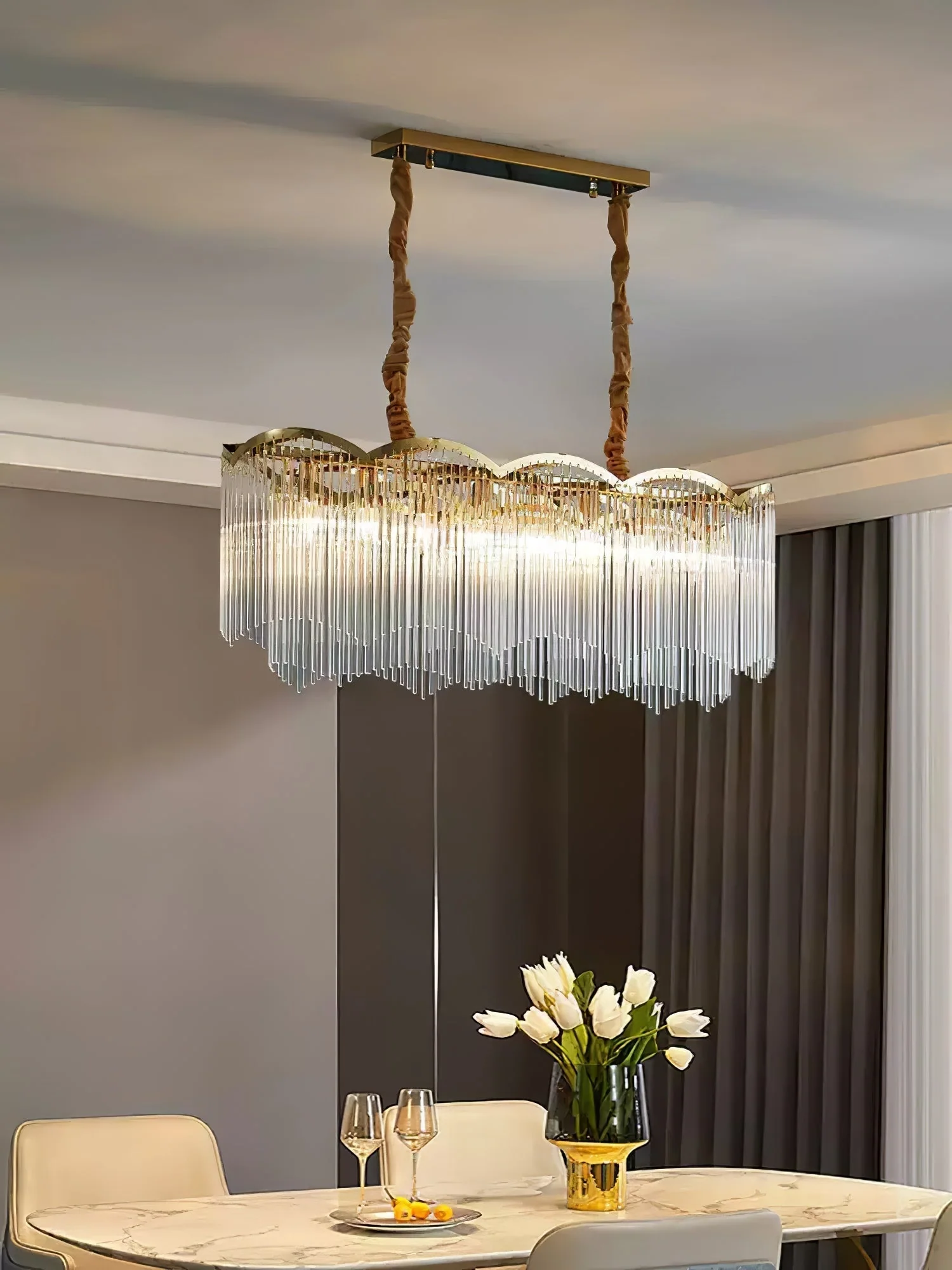 Lustra Chandelier Glass Rod Wave Shape - Image 6