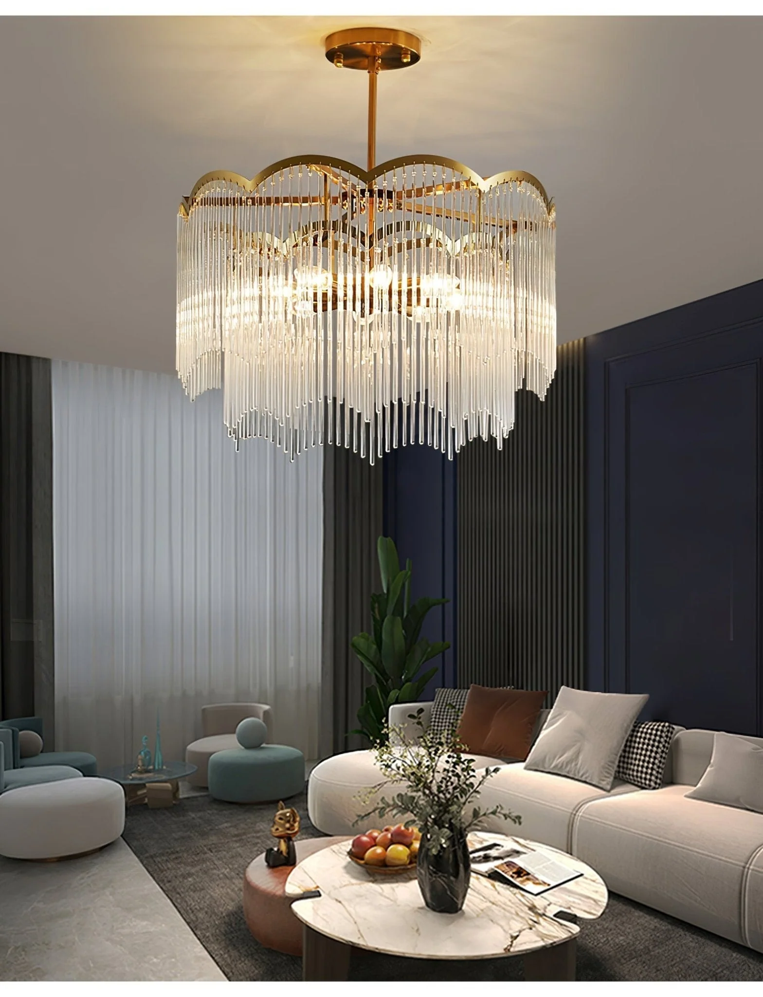 Lustra Chandelier Glass Rod Wave Shape - Image 7