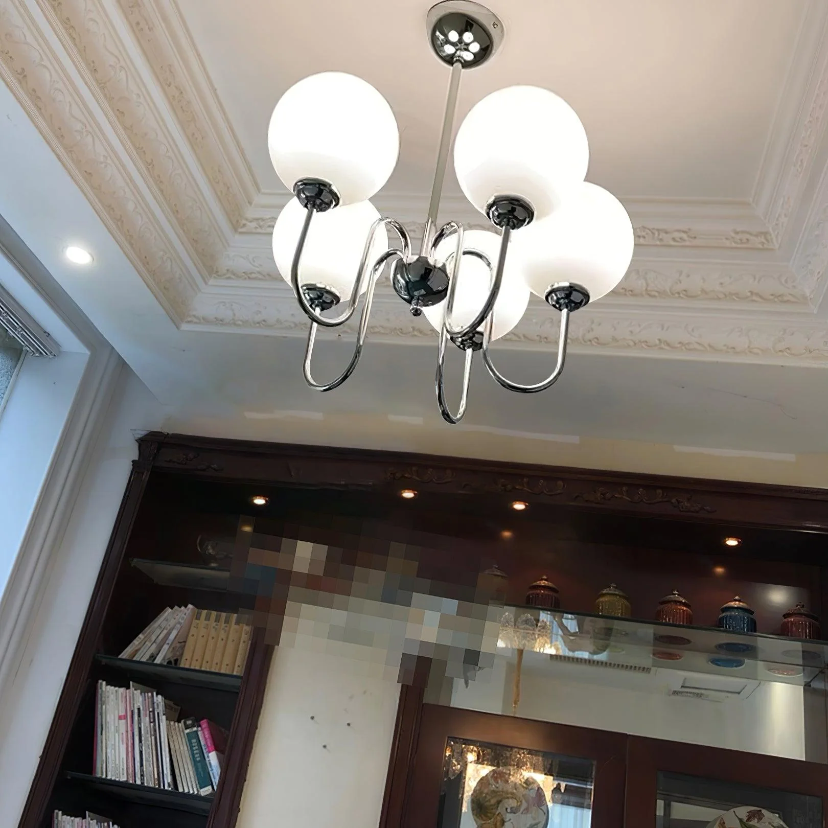 Lustra Chandelier Globe Chrome Curved Arm - Image 12