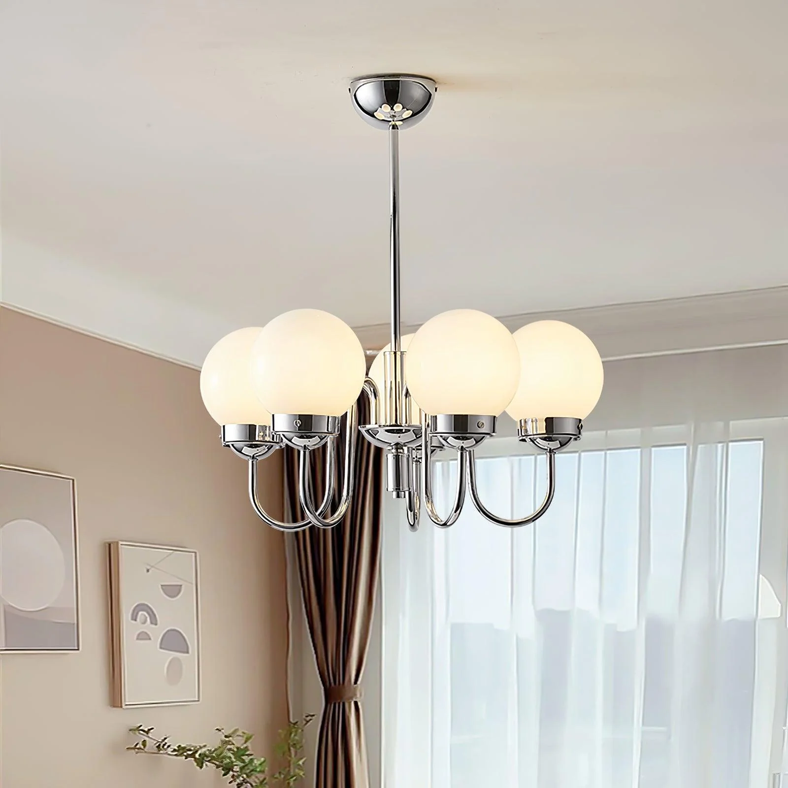 Lustra Chandelier Globe Chrome Curved Arm - Image 16