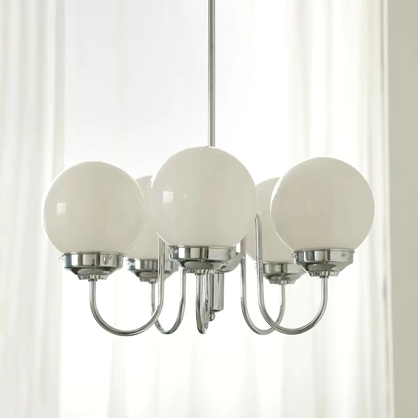 Lustra Chandelier Globe Chrome Curved Arm - Image 23