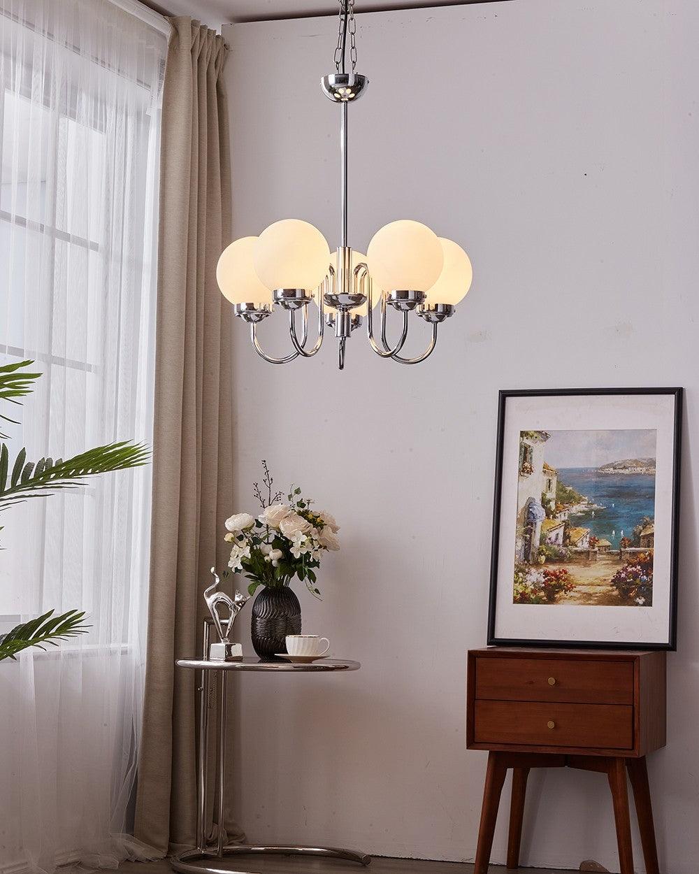Lustra Chandelier Globe Chrome Curved Arm - Image 34